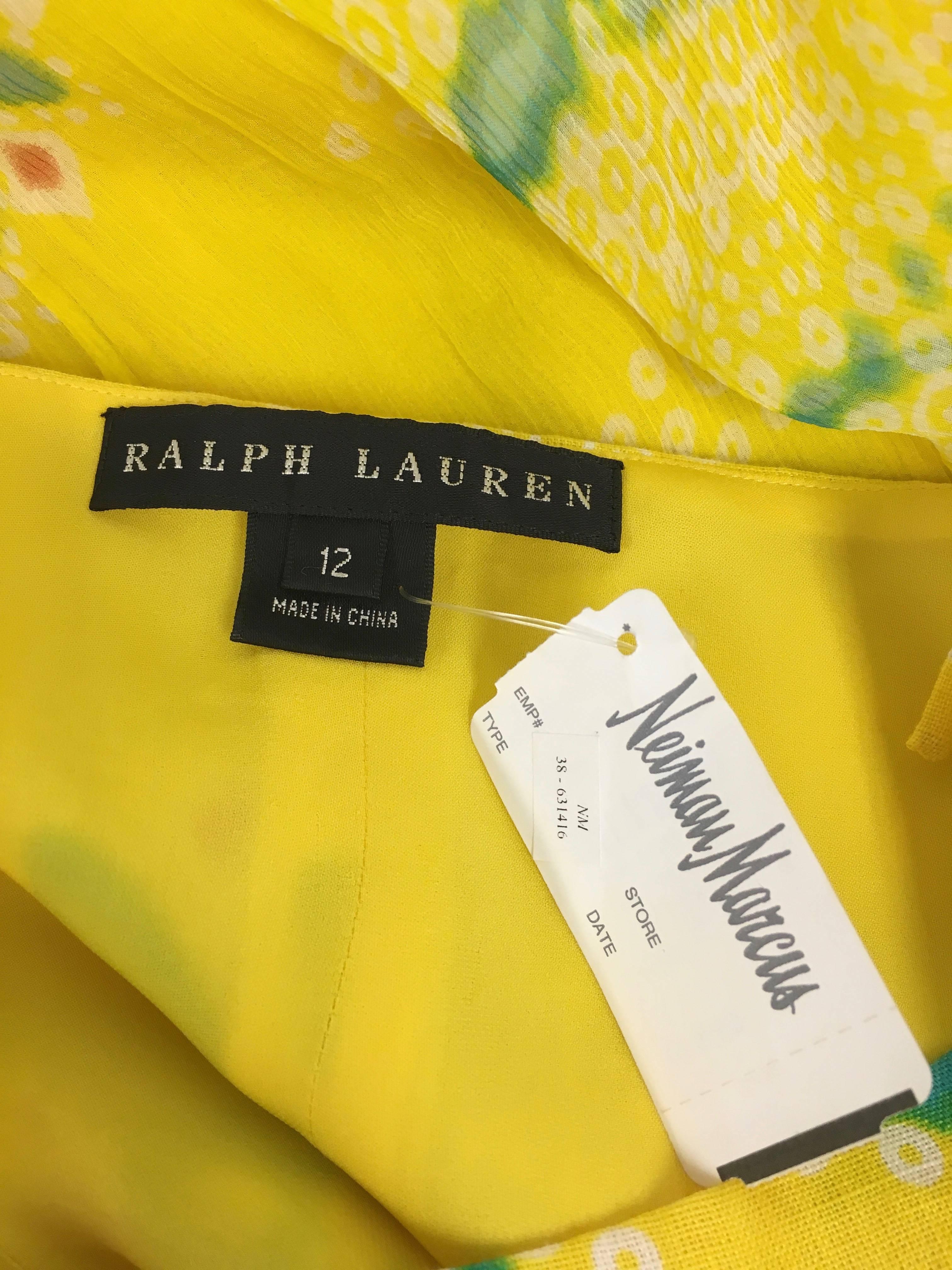 RALPH LAUREN Black Label Yellow Silk Spaghetti Strap Floral Print Summer Dress In New Condition In Westlake Village, CA