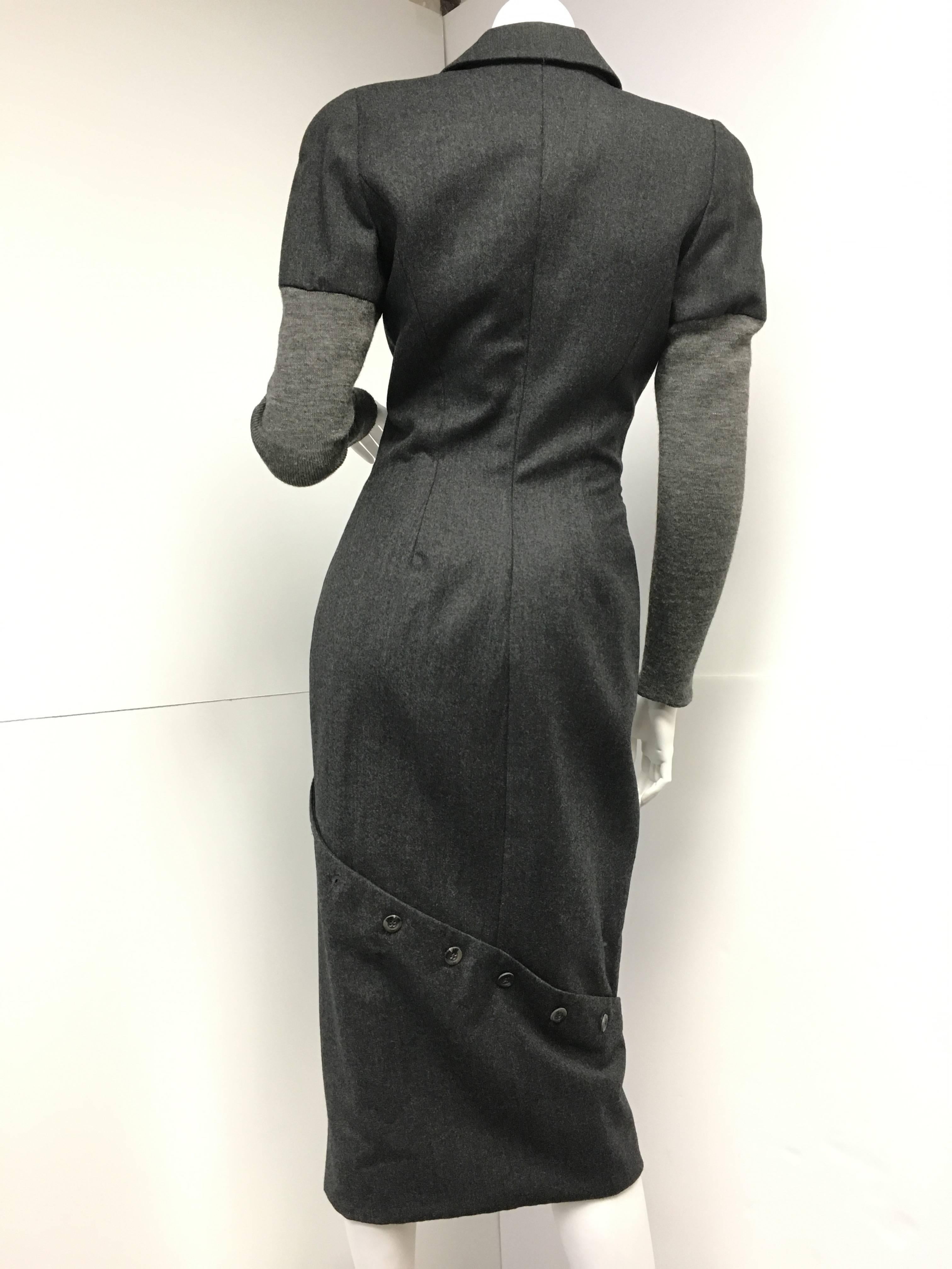 Black Vintage Alexander Mcqueen Gray Wool Button Dress For Sale