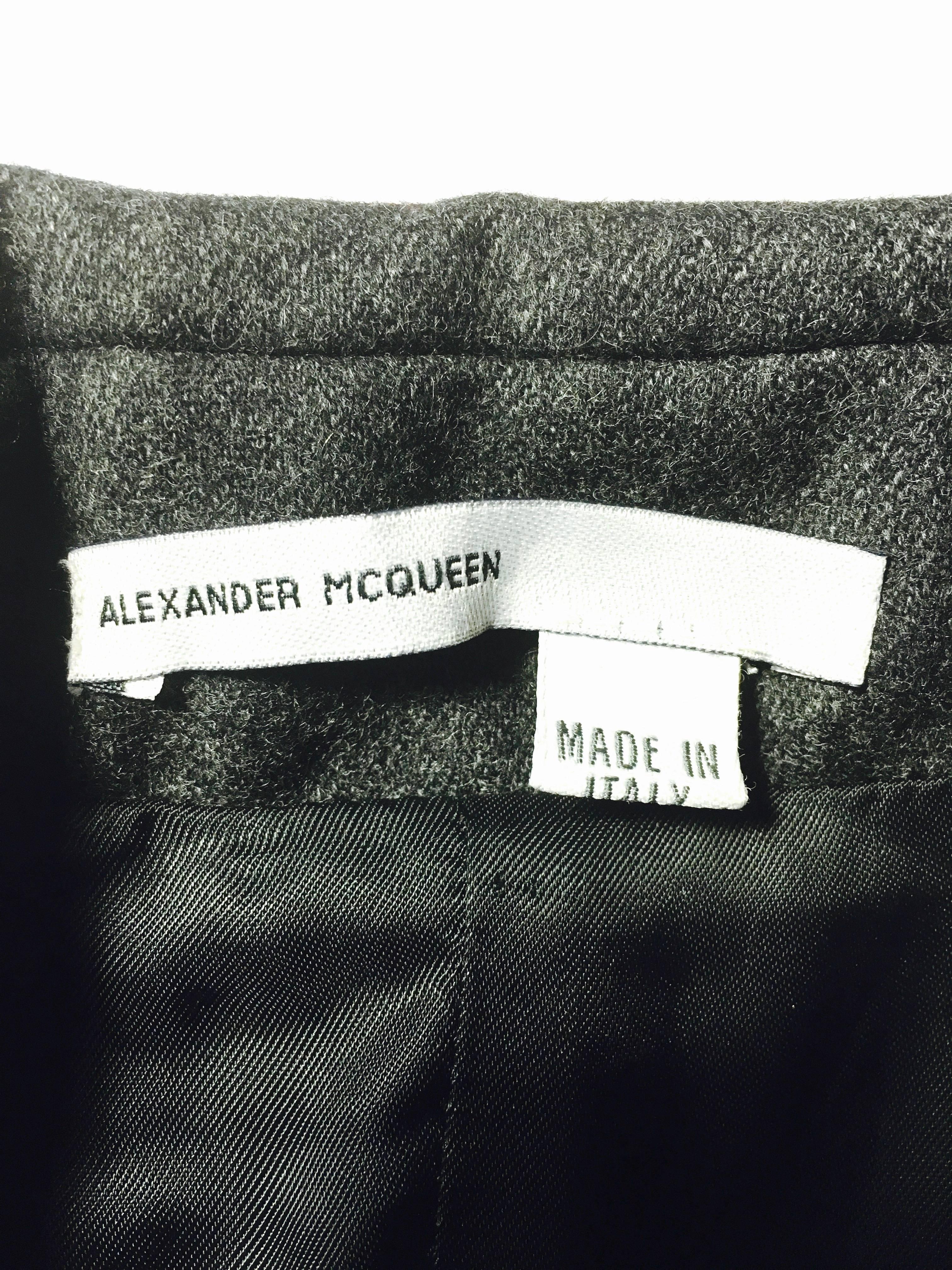 Vintage Alexander Mcqueen Gray Wool Button Dress In Excellent Condition For Sale In Westlake Village, CA