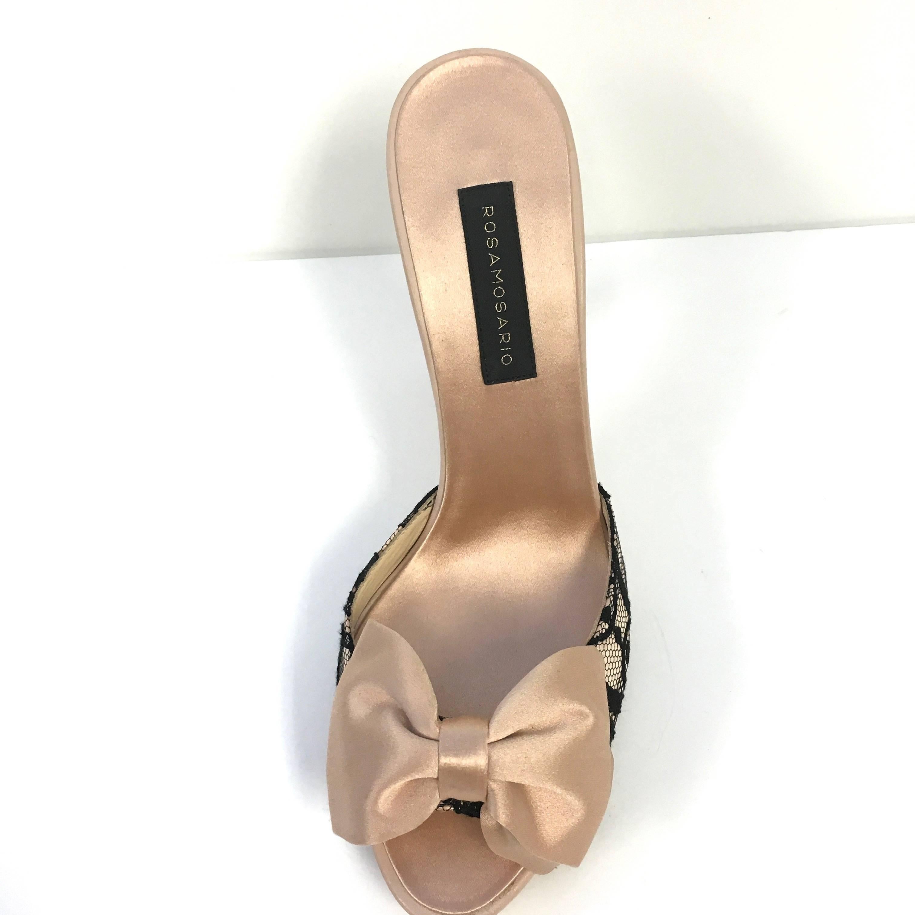 Beige Rosamosario Monica Bellucci - Mules en satin recouvertes de dentelle rose ancienne 39,5 NWOB