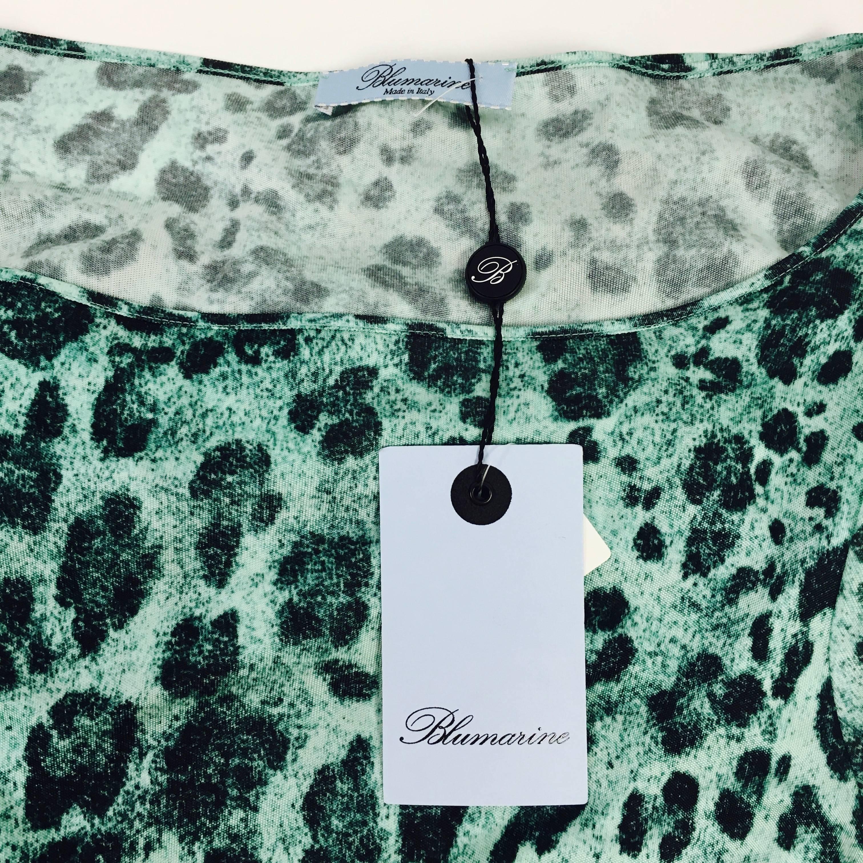 Blumarine Tunic Dress in Turquoise Leopard 42 New In New Condition In Westlake Village, CA