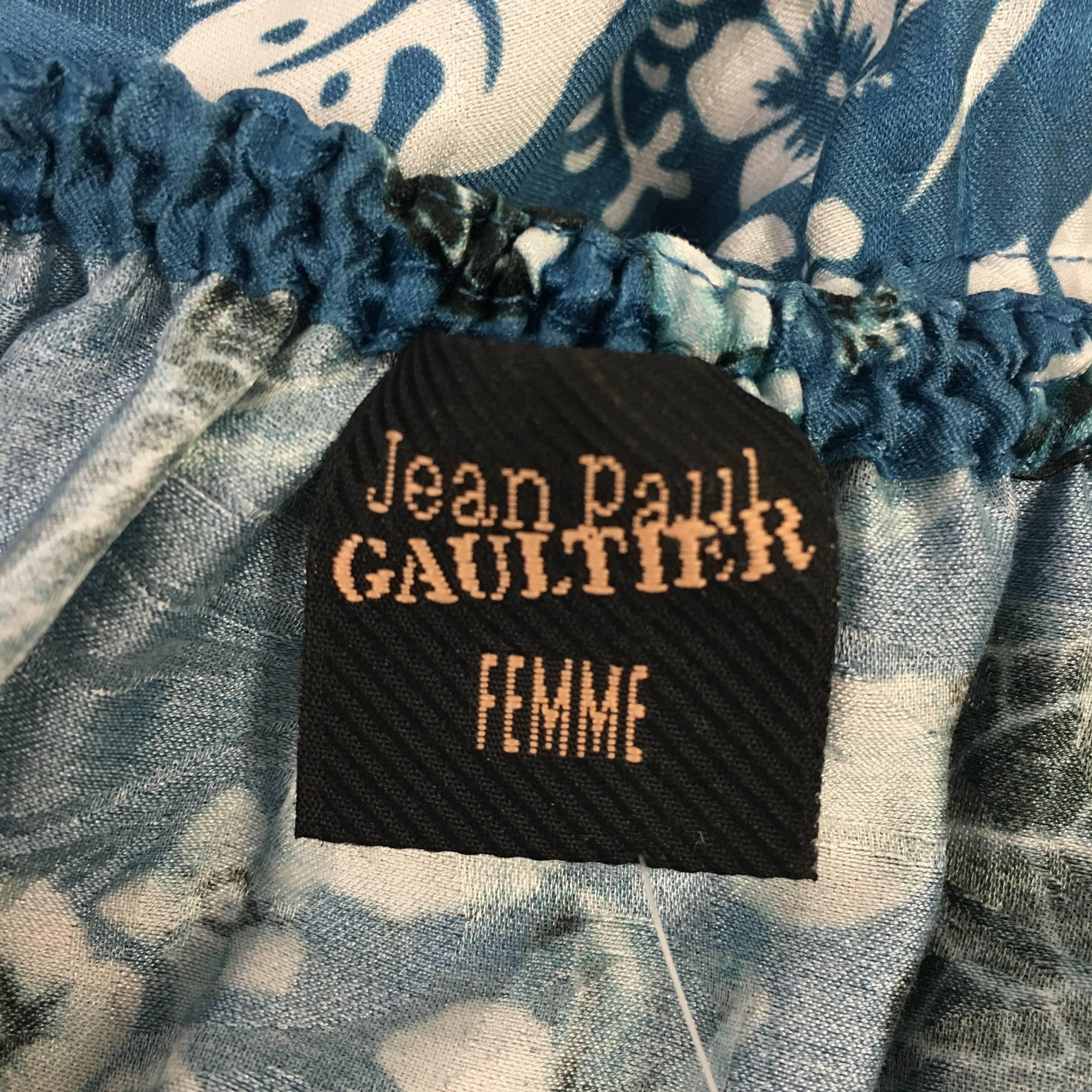 Women's Jean Paul Gaultier Blue Hawaiian Print Blouson Dress Size 8 For Sale