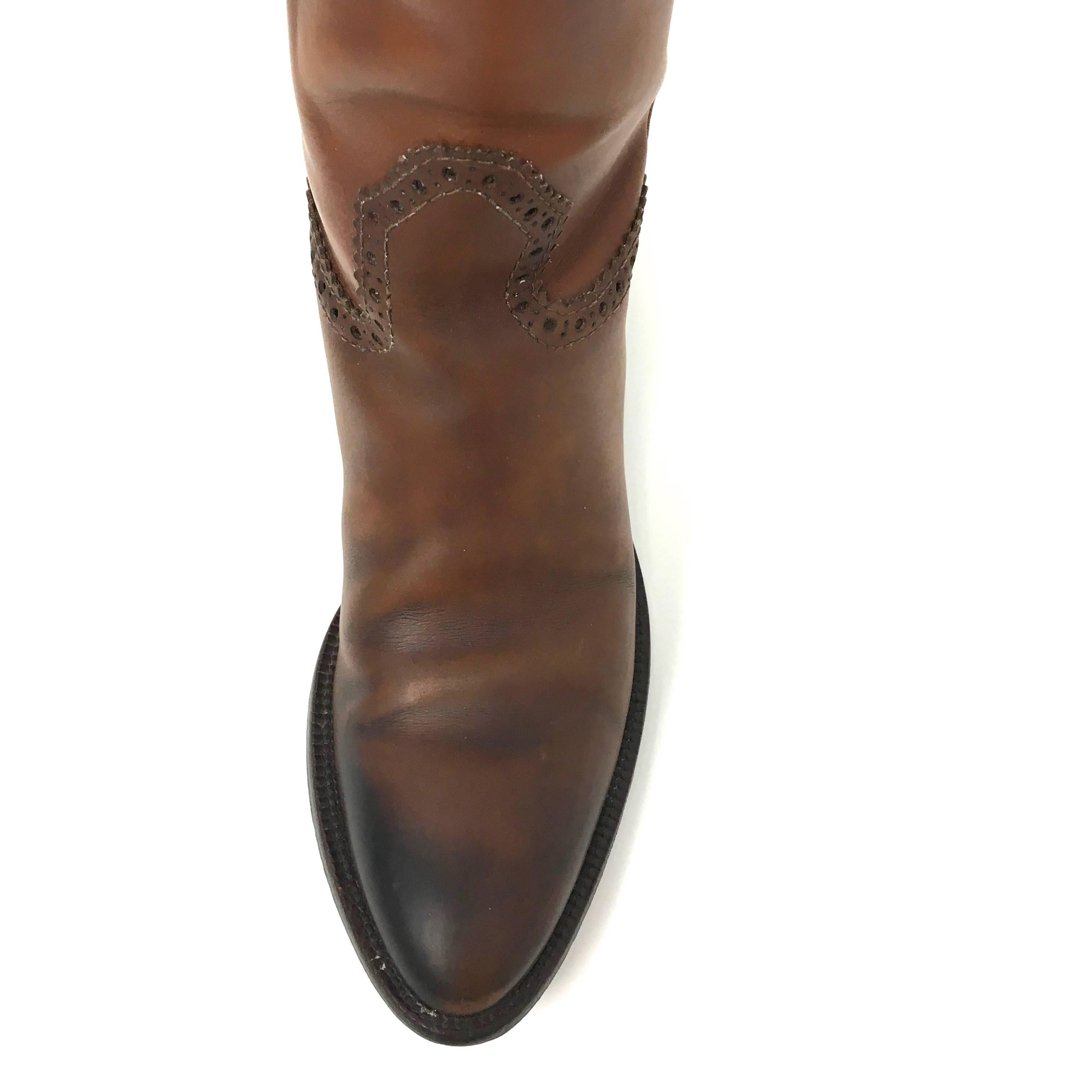 GUCCI Brown Leather Cowboy Style Boots Size 8 1