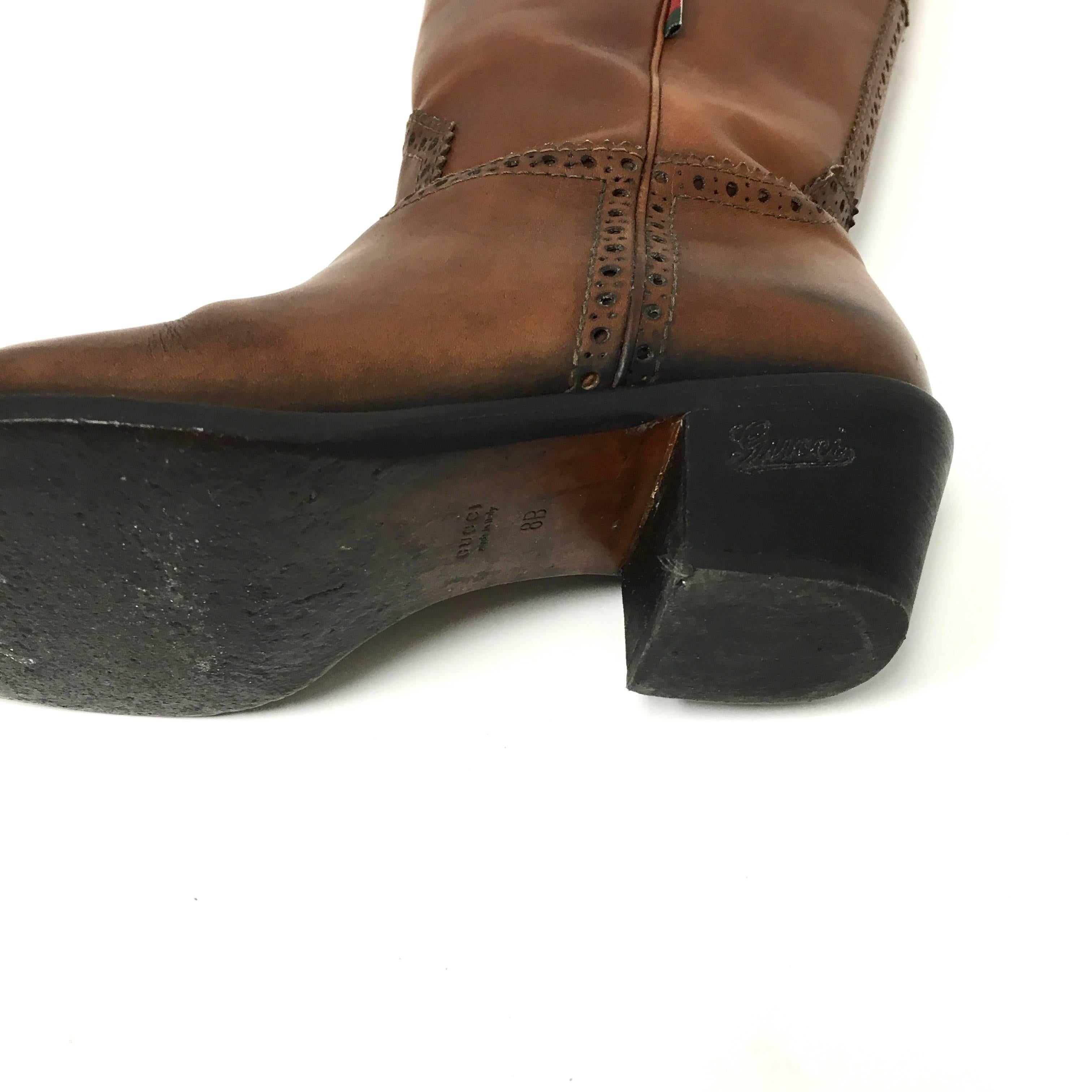GUCCI Brown Leather Cowboy Style Boots Size 8 5