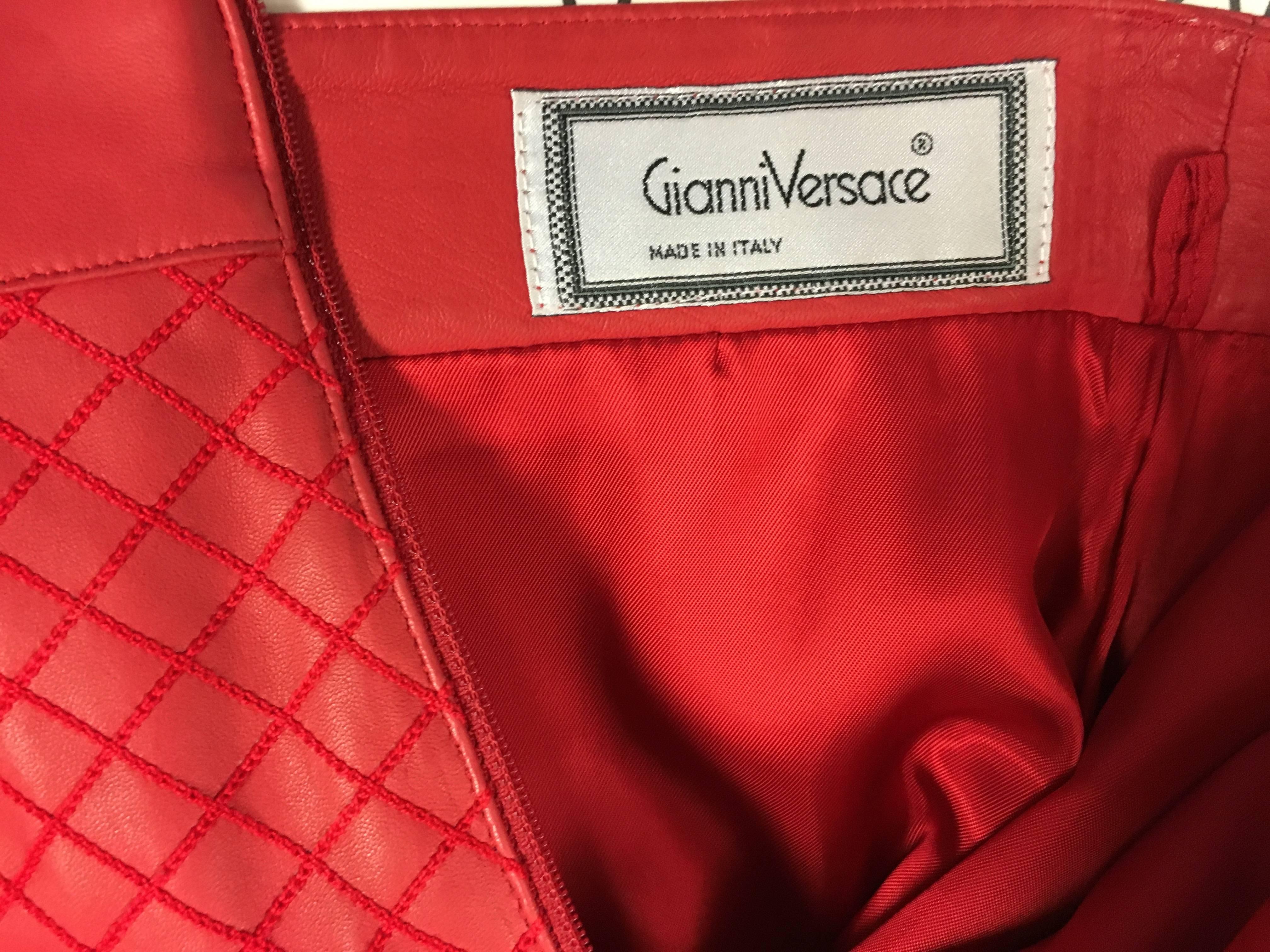 Important Gianni Versace Vintage Red Embroidered Leather Suit For Sale 5
