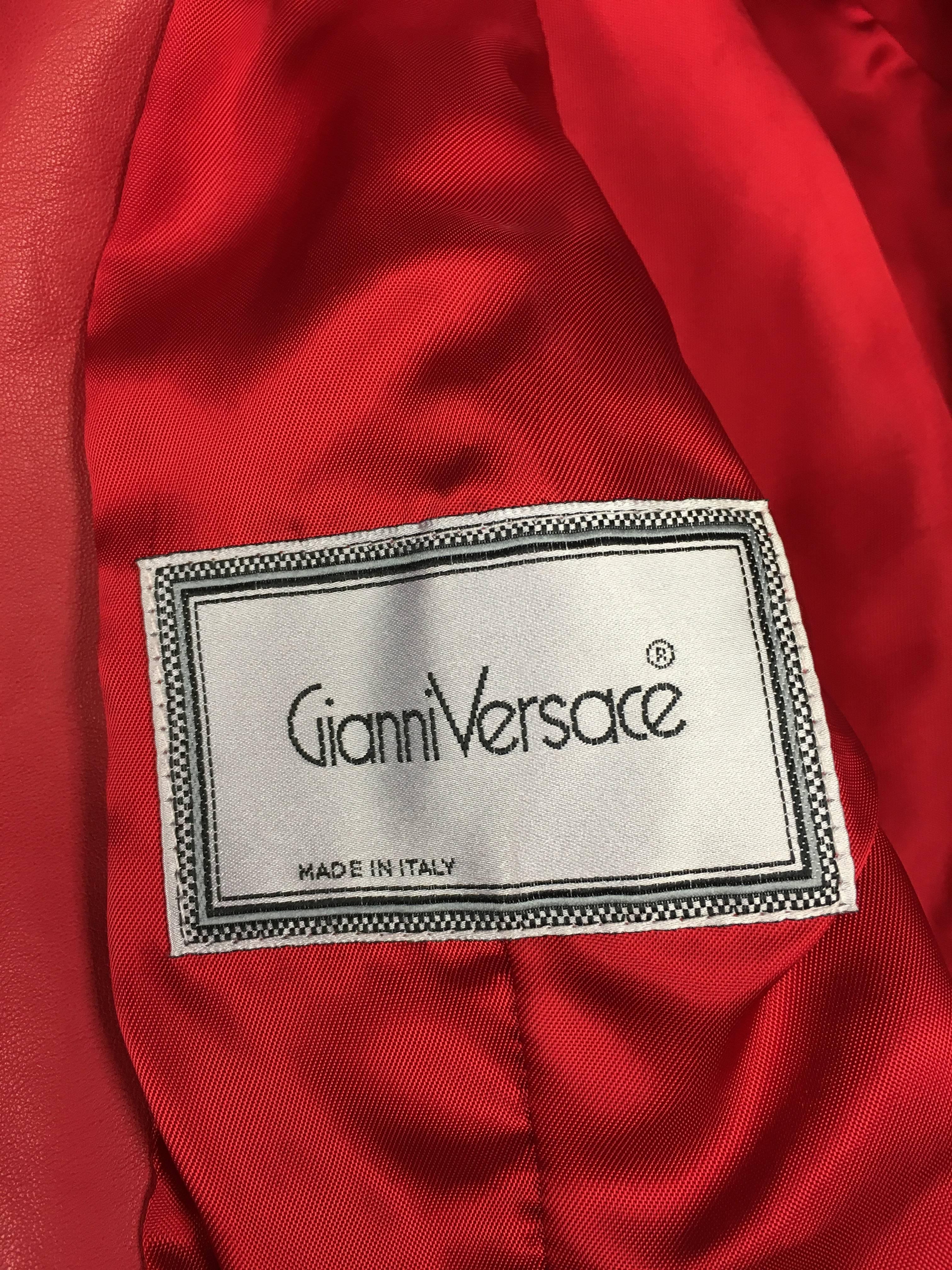 Important Gianni Versace Vintage Red Embroidered Leather Suit For Sale 6