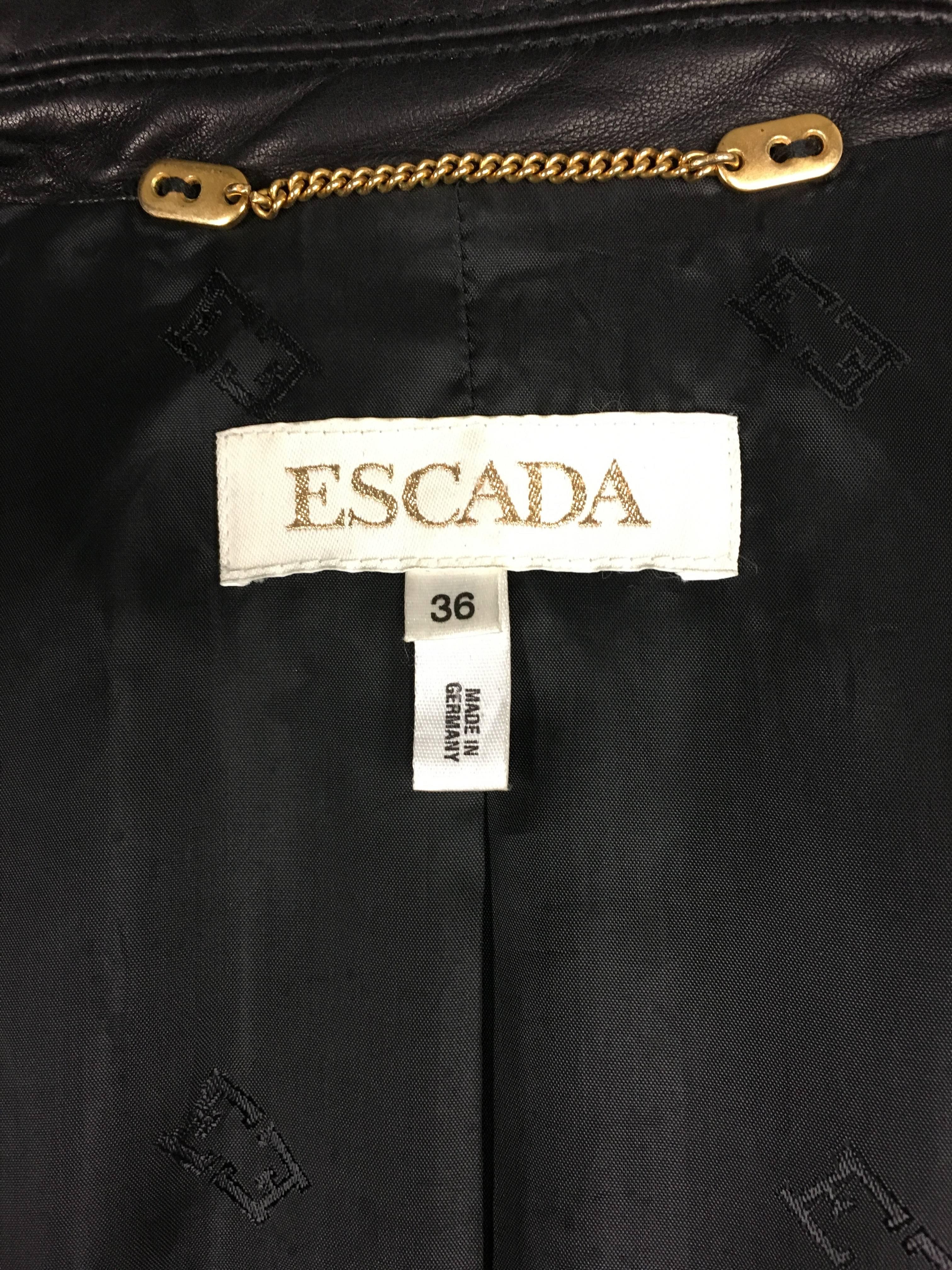 Escada Black Gold Embroidered Leather Belted Jacket New 2