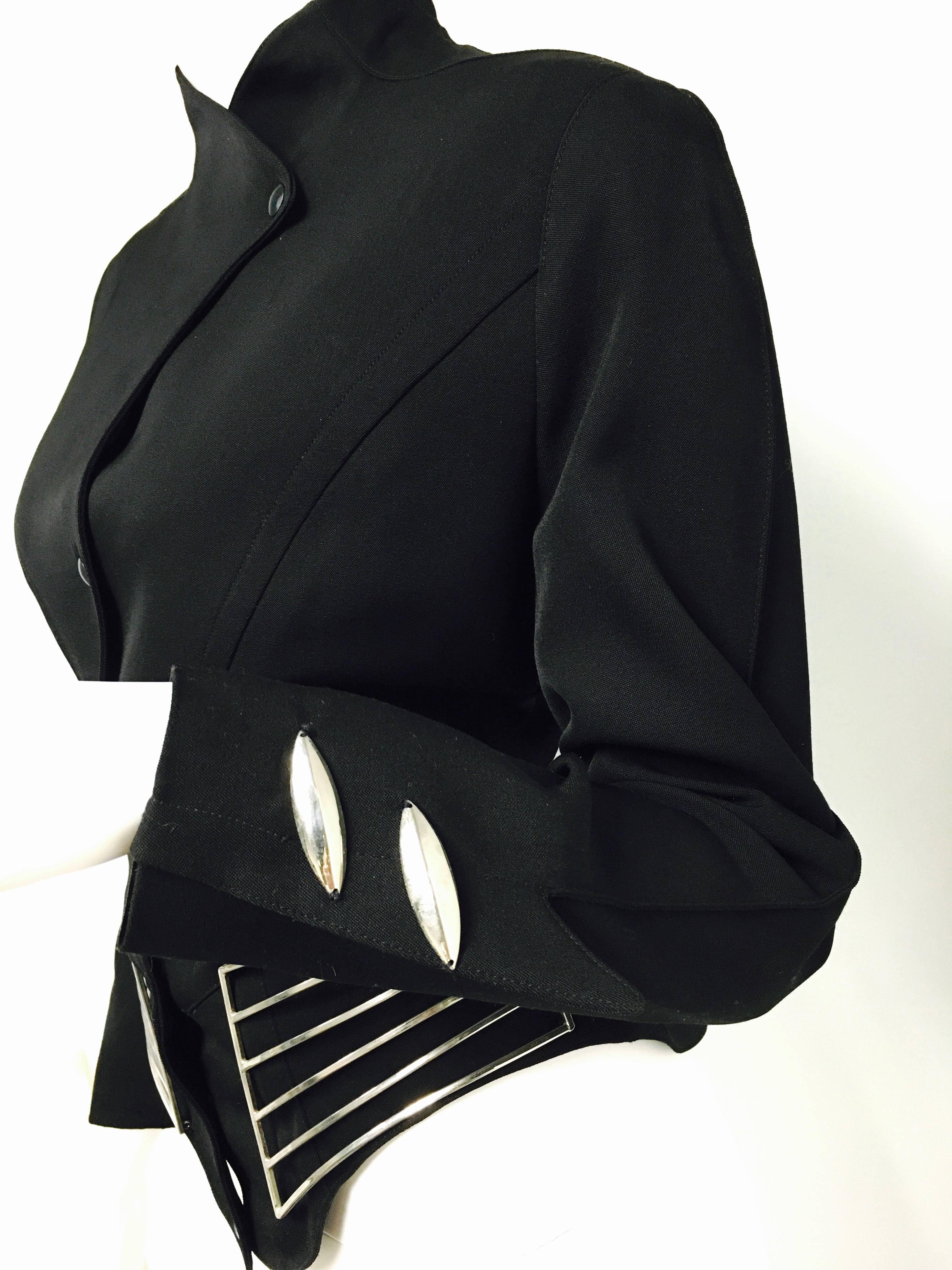 Vintage 1980s Thierry Mugler Space Age Black Wool Blazer Jacket In Excellent Condition In Westlake Village, CA
