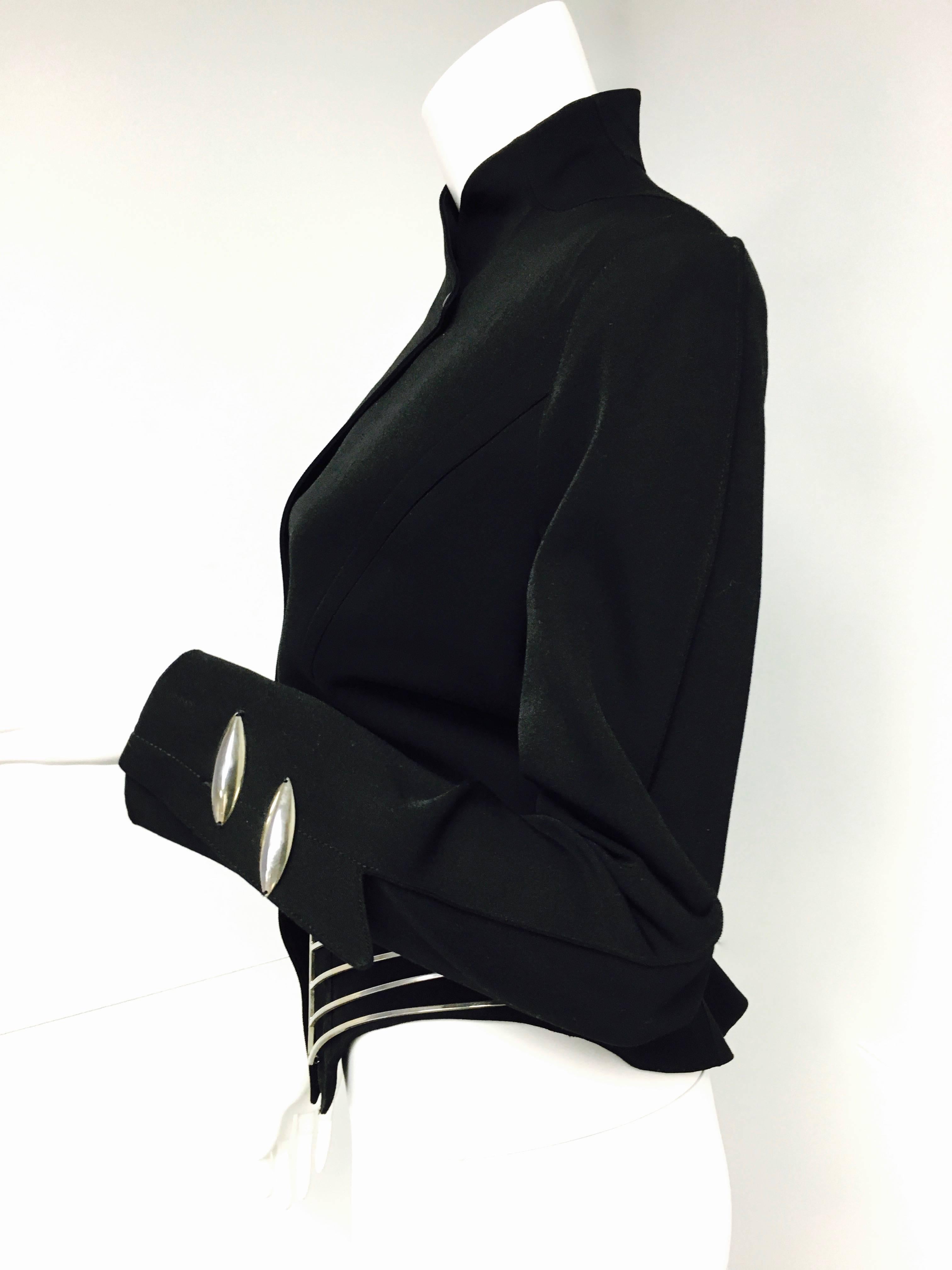 Women's Vintage 1980s Thierry Mugler Space Age Black Wool Blazer Jacket