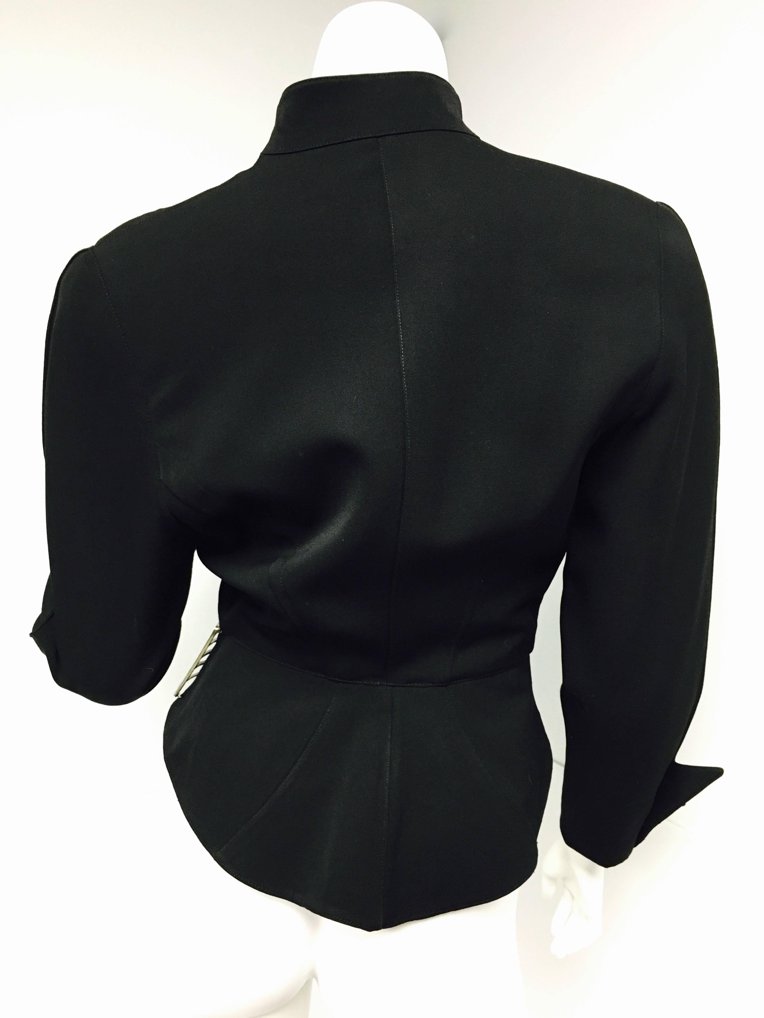 Vintage 1980s Thierry Mugler Space Age Black Wool Blazer Jacket 1