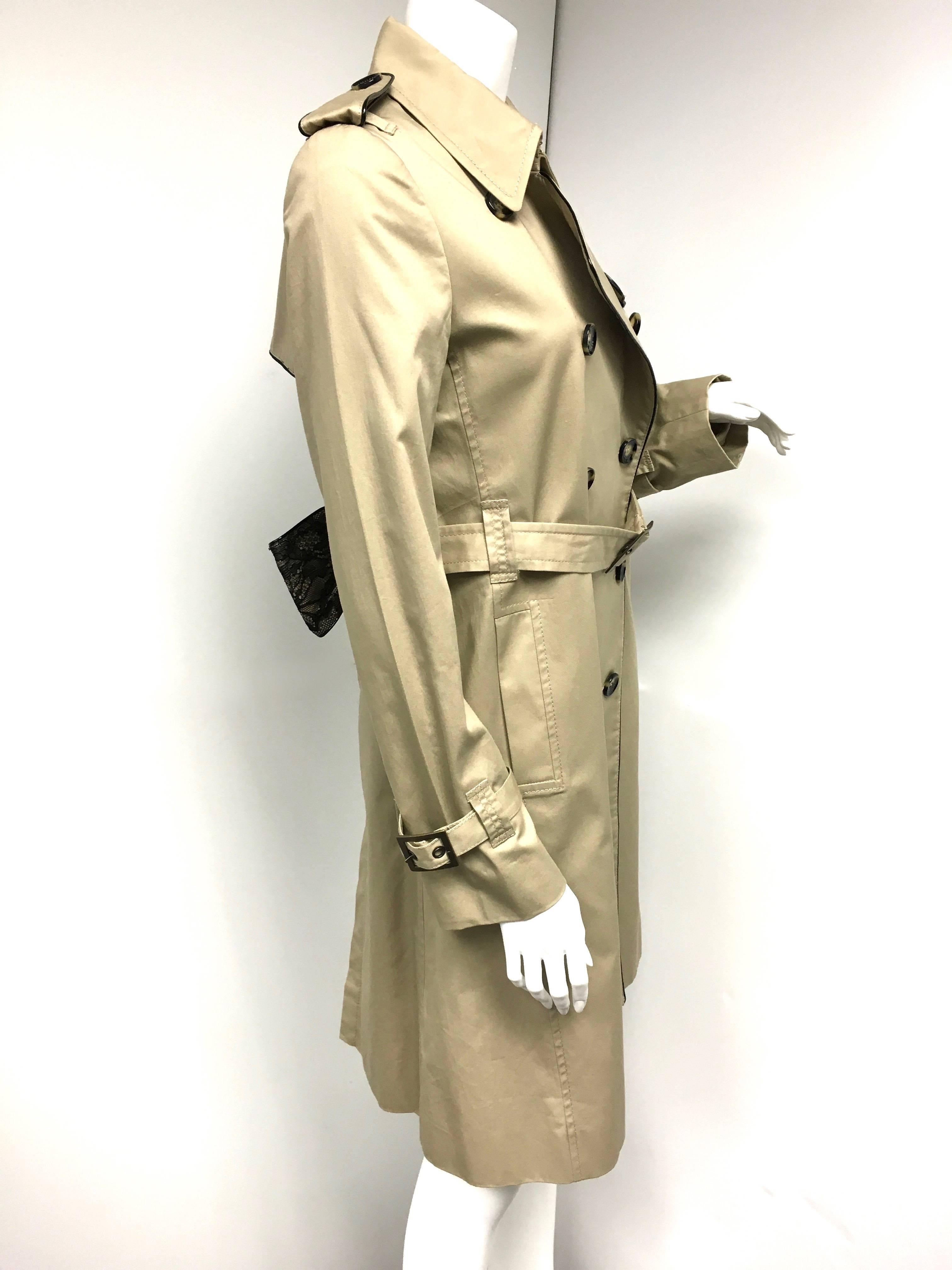 Beige RED Valentino Khaki Trench Coat with Bow and Lace Detail New Size 6