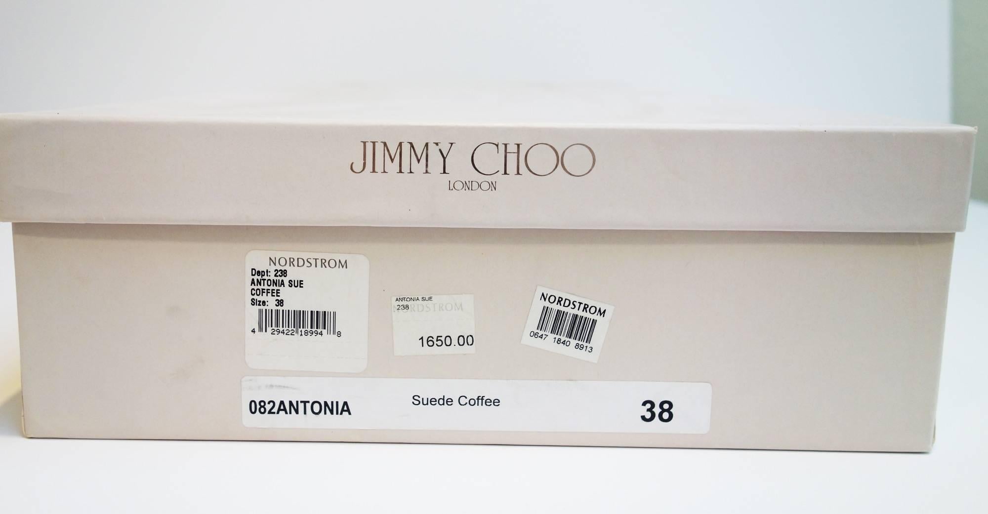 Jimmy Choo Suede Antonia Sue Coffee Boots Size 38 For Sale 2