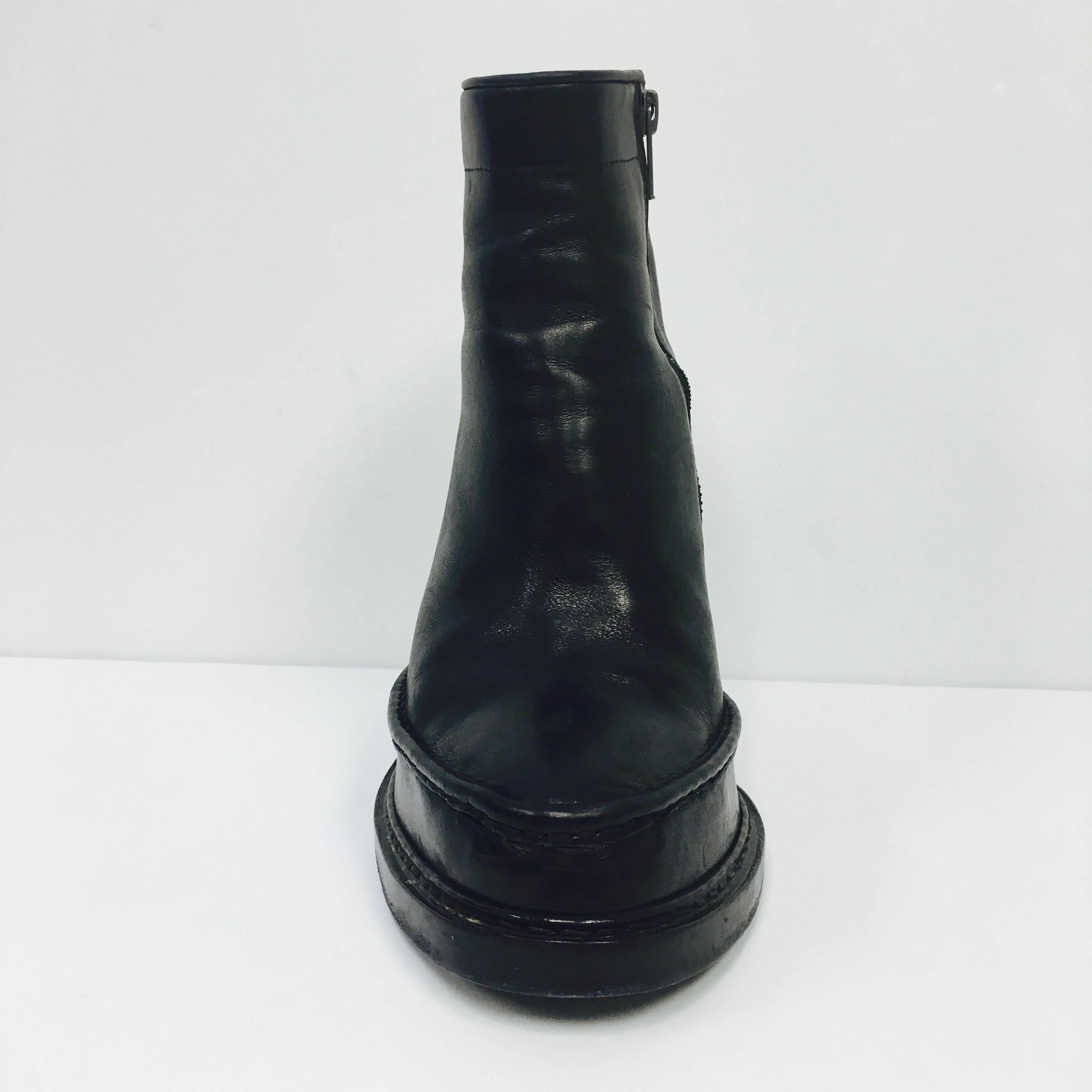 Ann Demeulemeester Women's Black Wedge Ankle Boot 38 In Excellent Condition In Westlake Village, CA