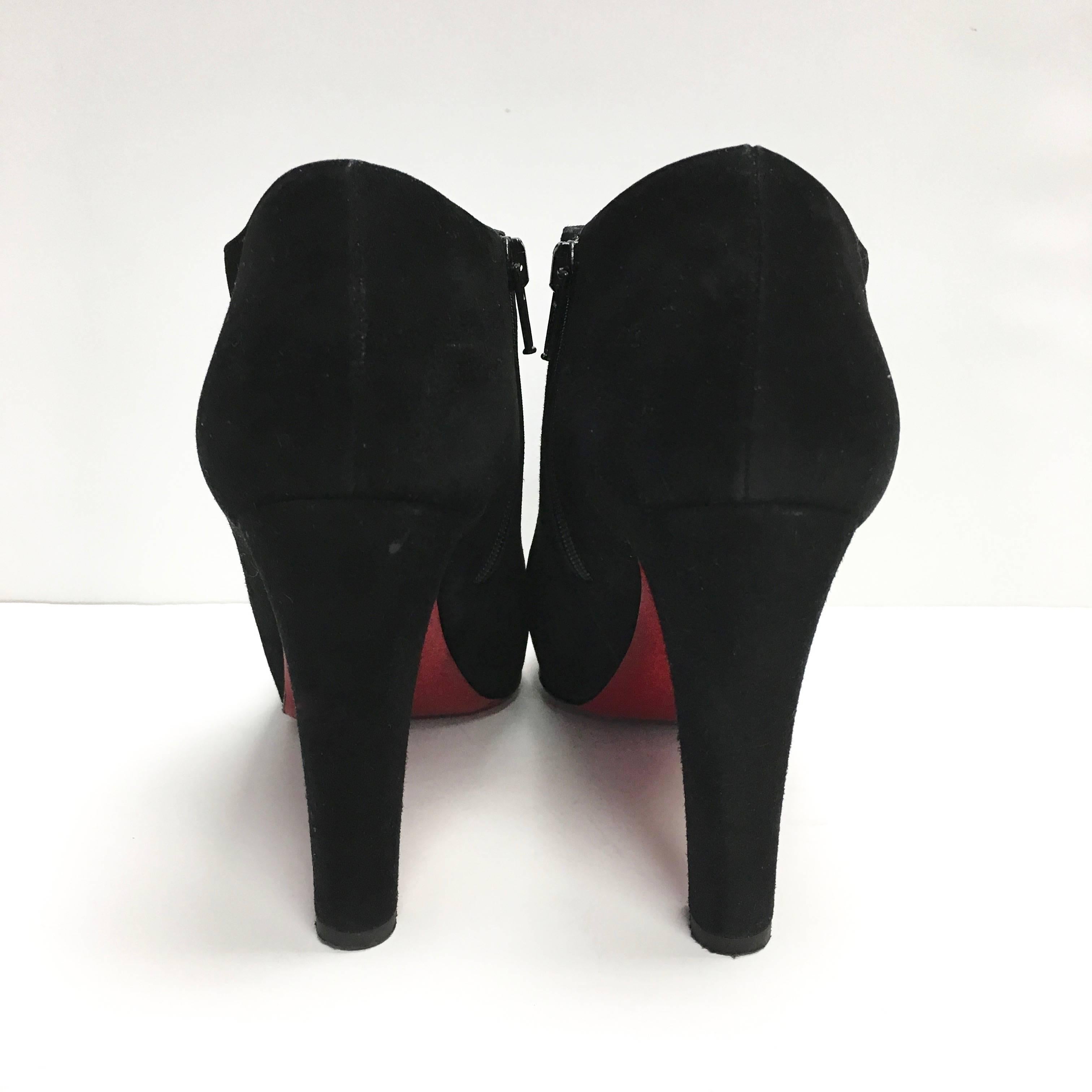 CHRISTIAN LOUBOUTIN Vicky Booty 120 Black Suede Red Bottom Ankle 