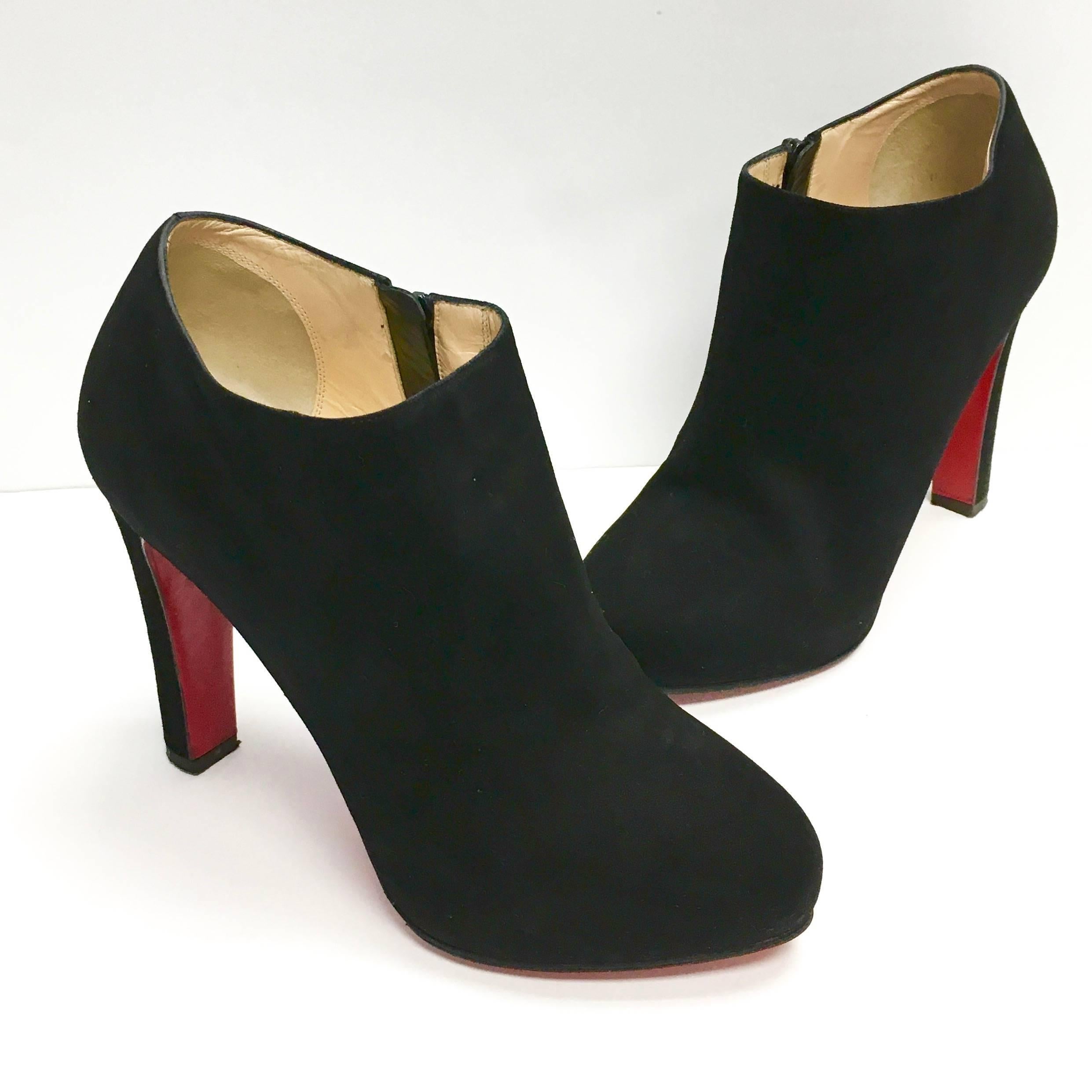 CHRISTIAN LOUBOUTIN Vicky Booty 120 Black Suede Red Bottom Ankle 