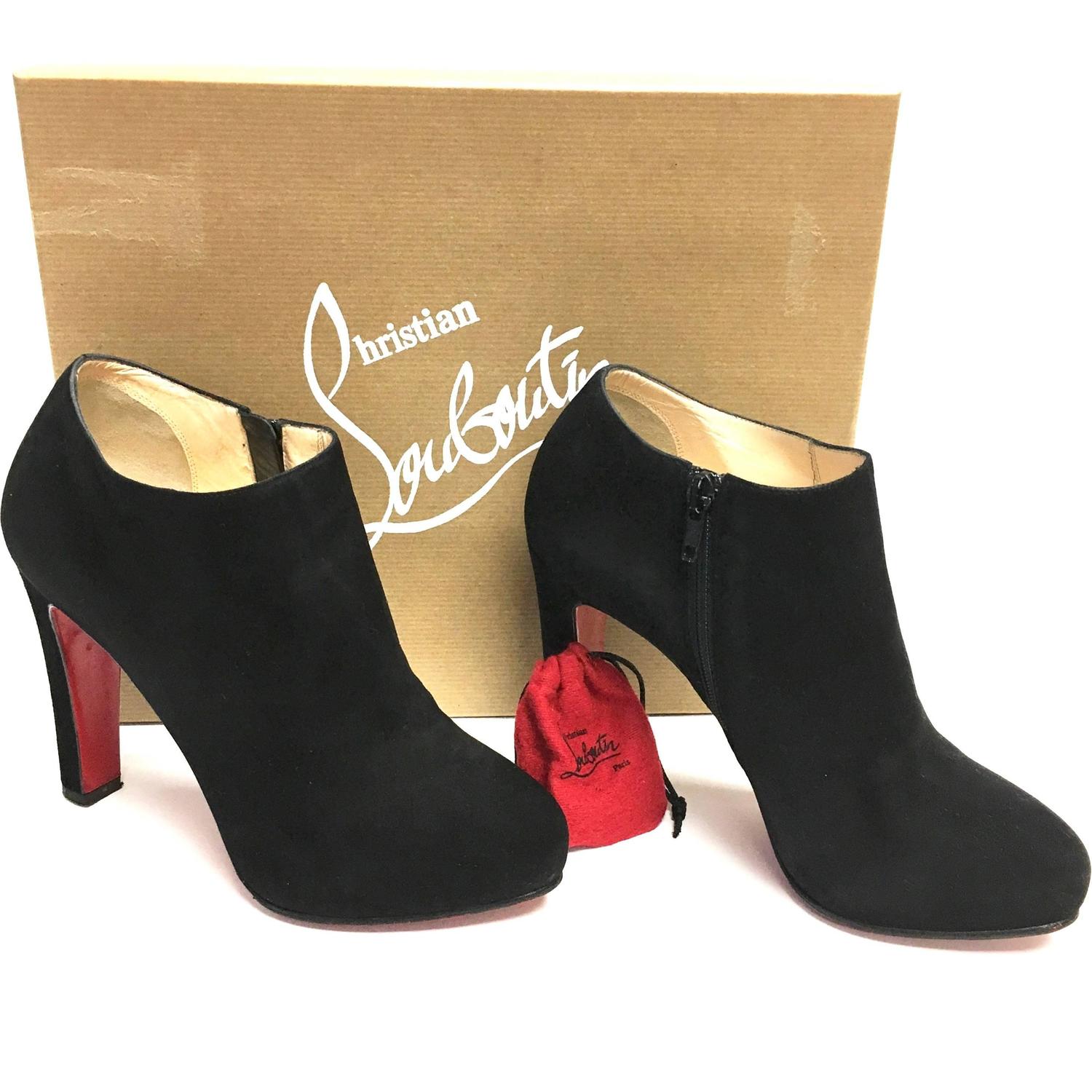 CHRISTIAN LOUBOUTIN Vicky Booty 120 Black Suede Red Bottom Ankle Boots