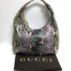 GUCCI Purple Beige Multicolor Python Soho Large Hobo Bag