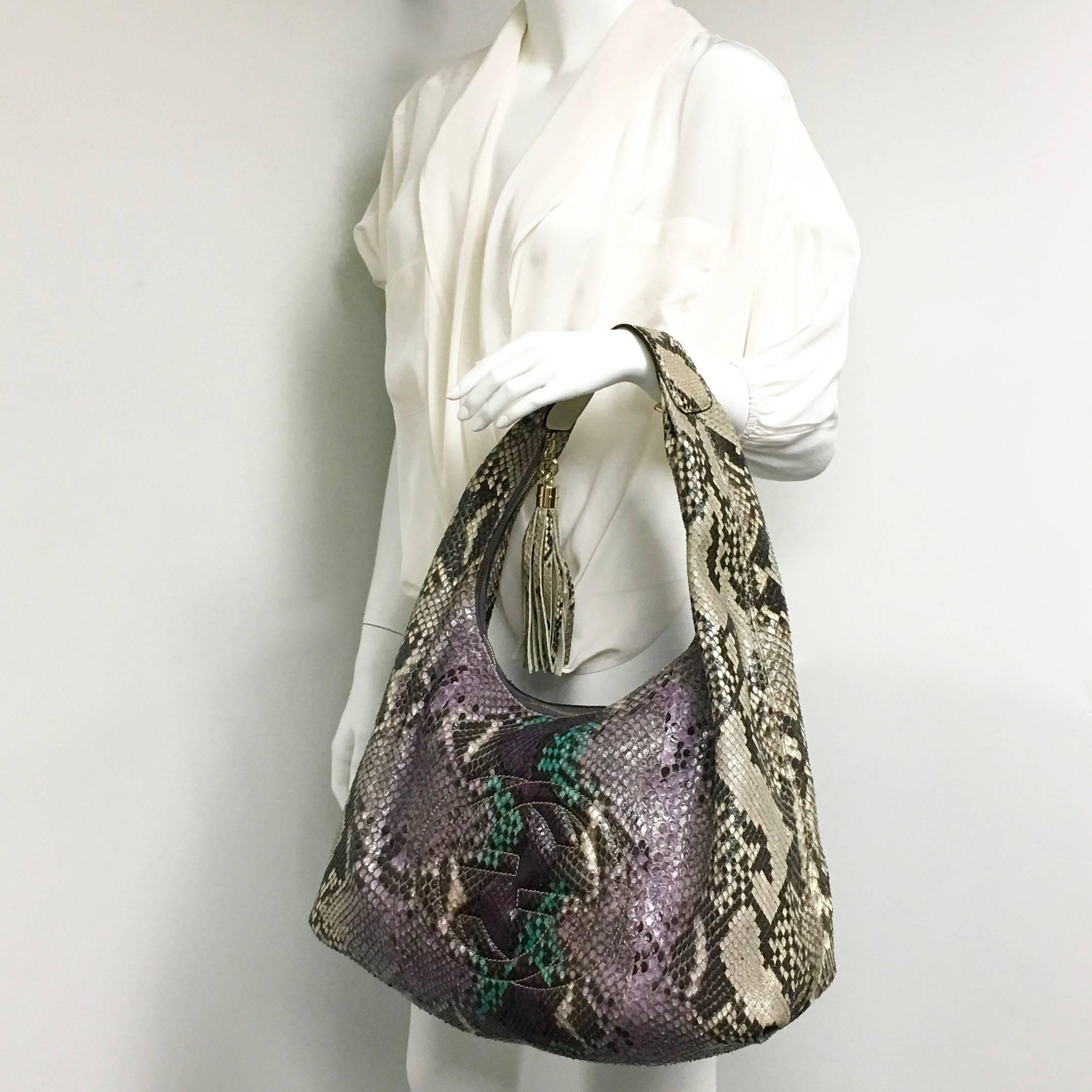 Women's GUCCI Purple Beige Multicolor Python Soho Large Hobo Bag