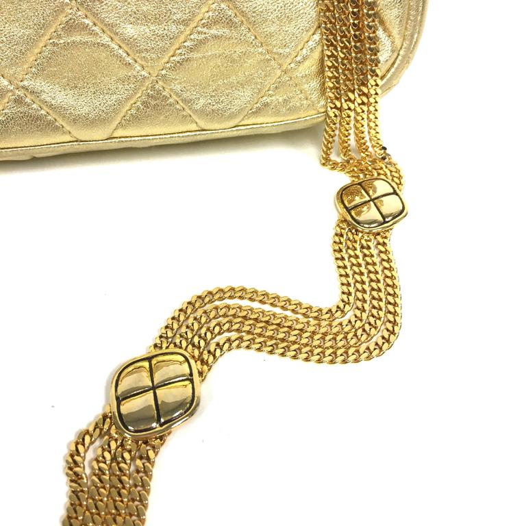 Chanel Rare Vintage Gold Quilted Leather Jewelry Style Multi Chain