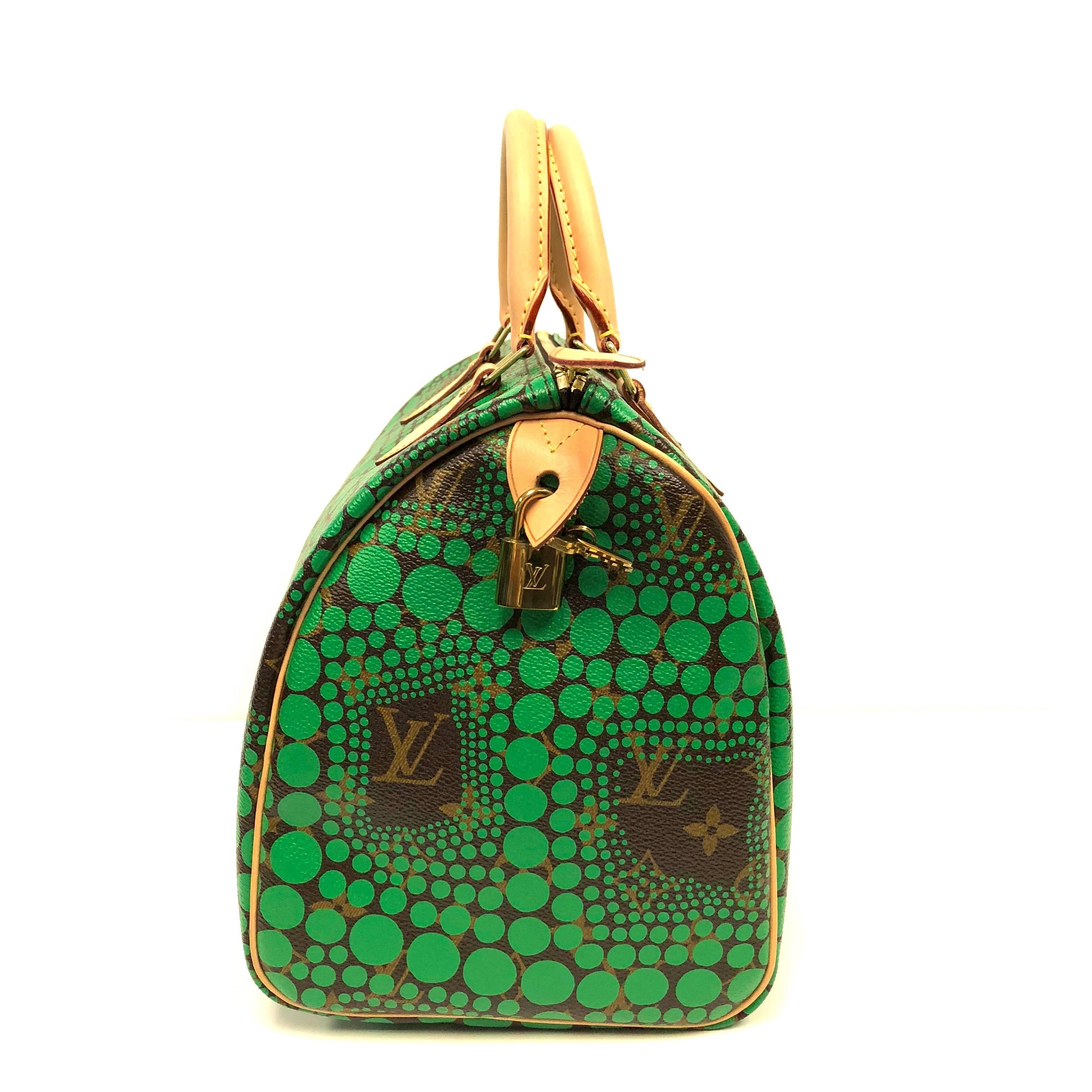 Louis Vuitton Limited Edition Green Yayoi Kusama Monogram Speedy 30 Bag In New Condition In Westlake Village, CA