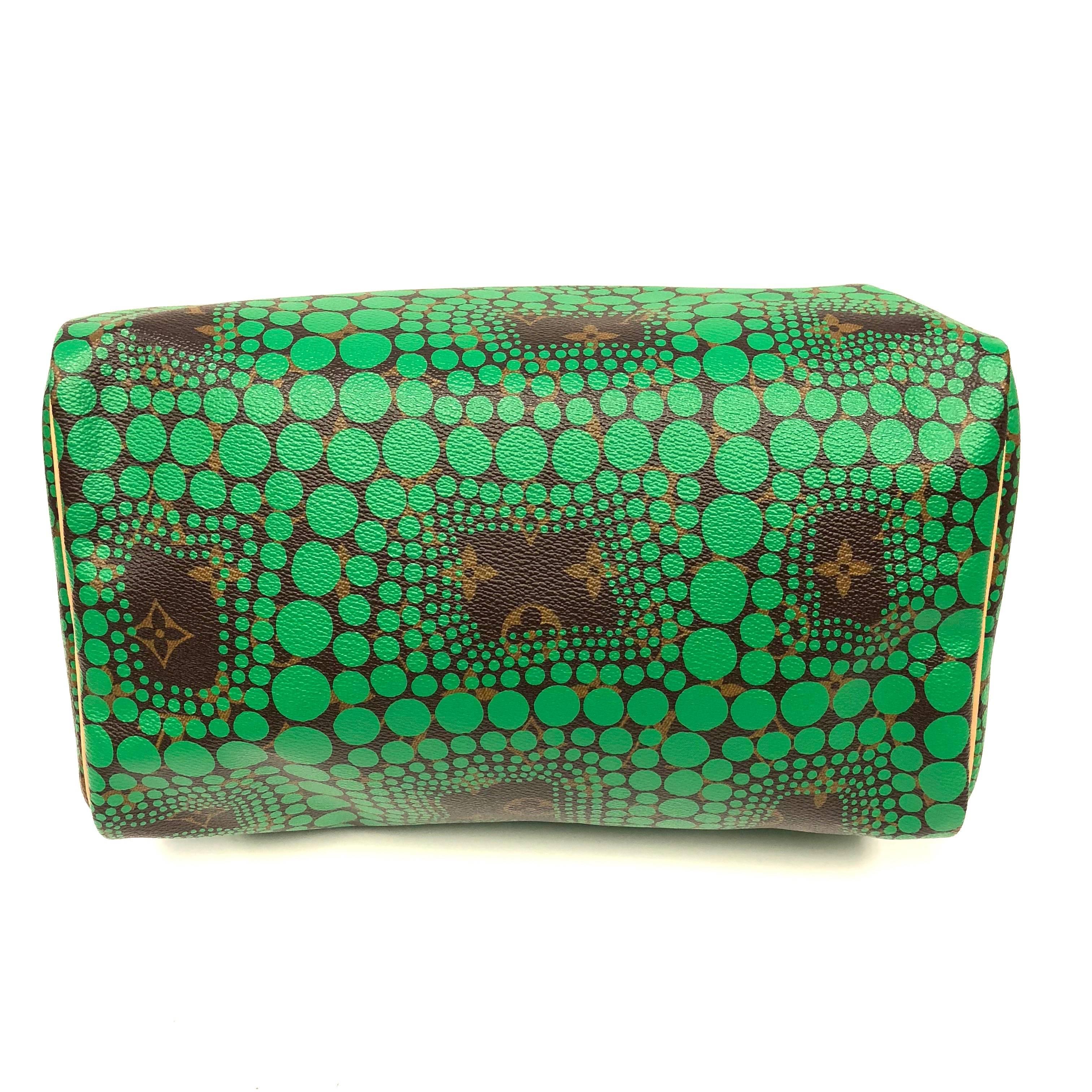 Women's or Men's Louis Vuitton Limited Edition Green Yayoi Kusama Monogram Speedy 30 Bag