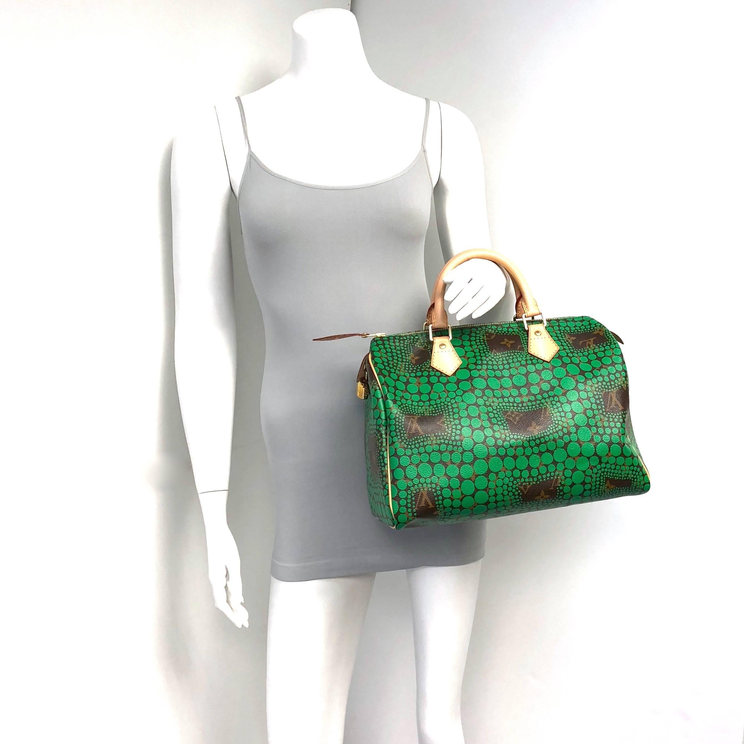 Louis Vuitton Limited Edition Green Yayoi Kusama Monogram Speedy 30 Bag 5