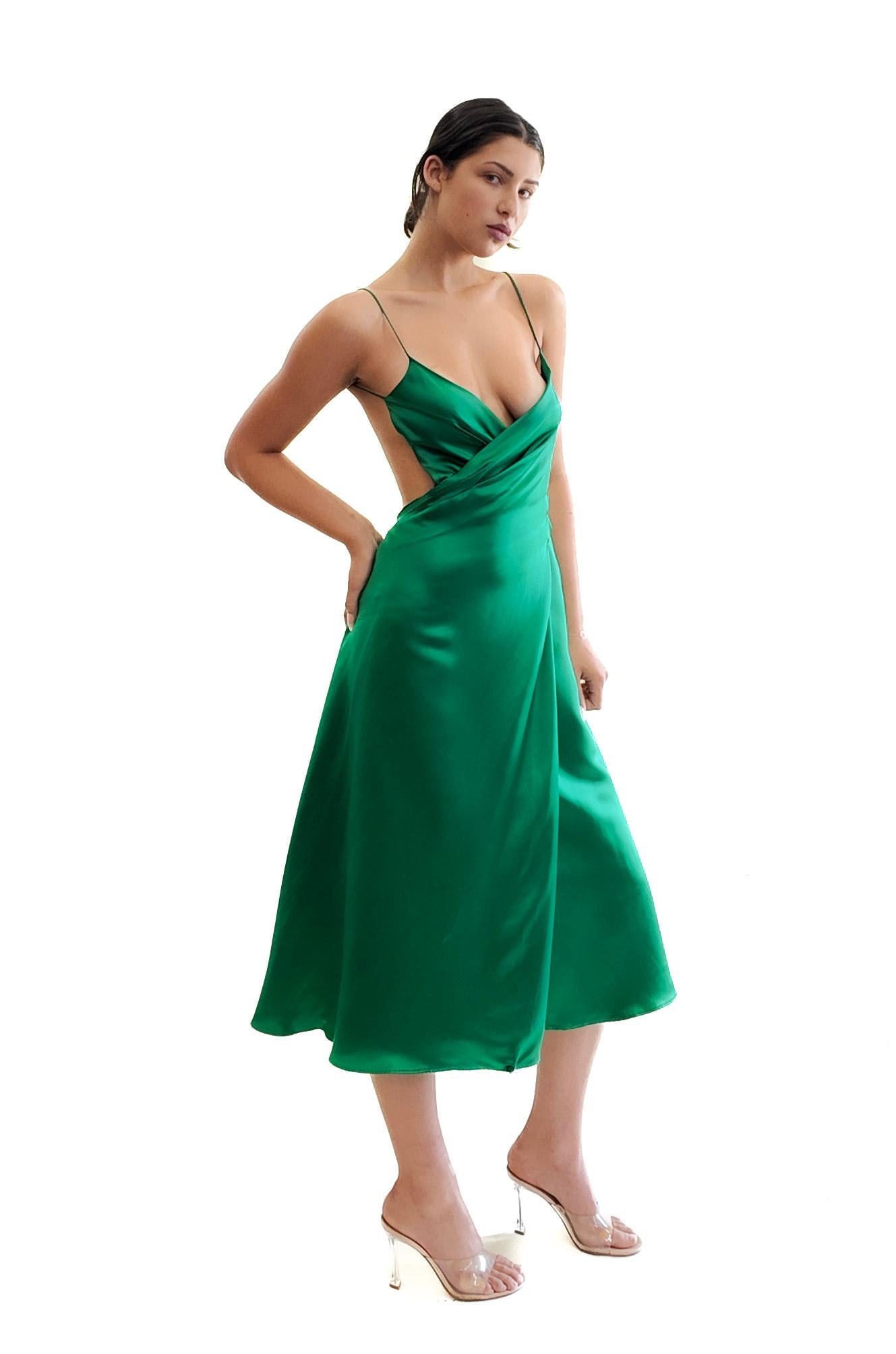 Dsquared2 F/W 2005 Smaragdgrünes Seidenkleid mit offenem Rücken (Grün) im Angebot