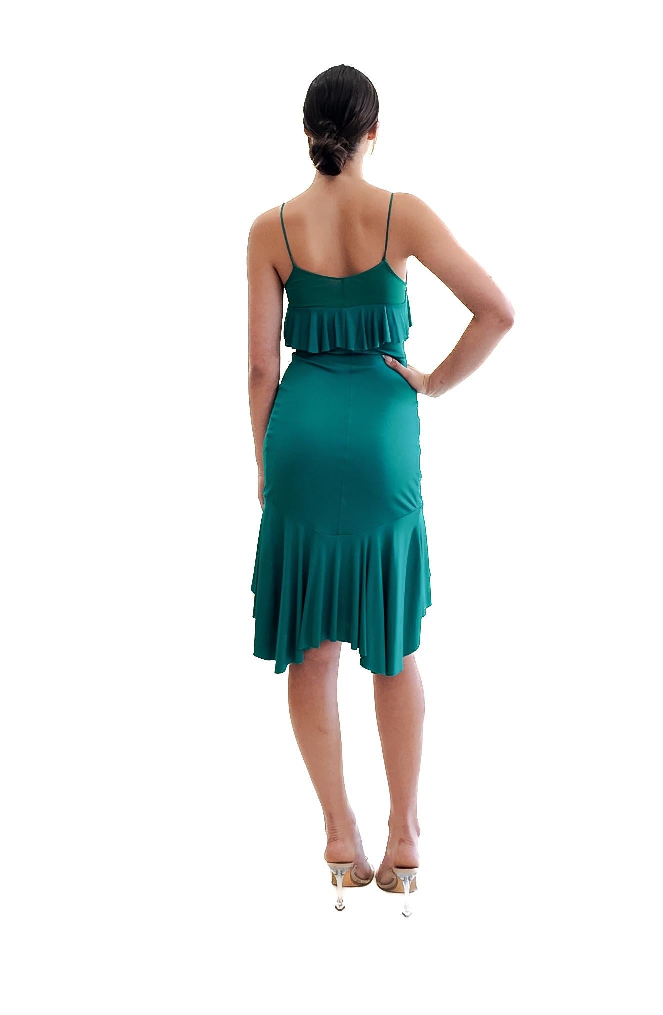 Tom Ford for YSL 2003 - Robe midi à volants - Turquoise Pour femmes en vente