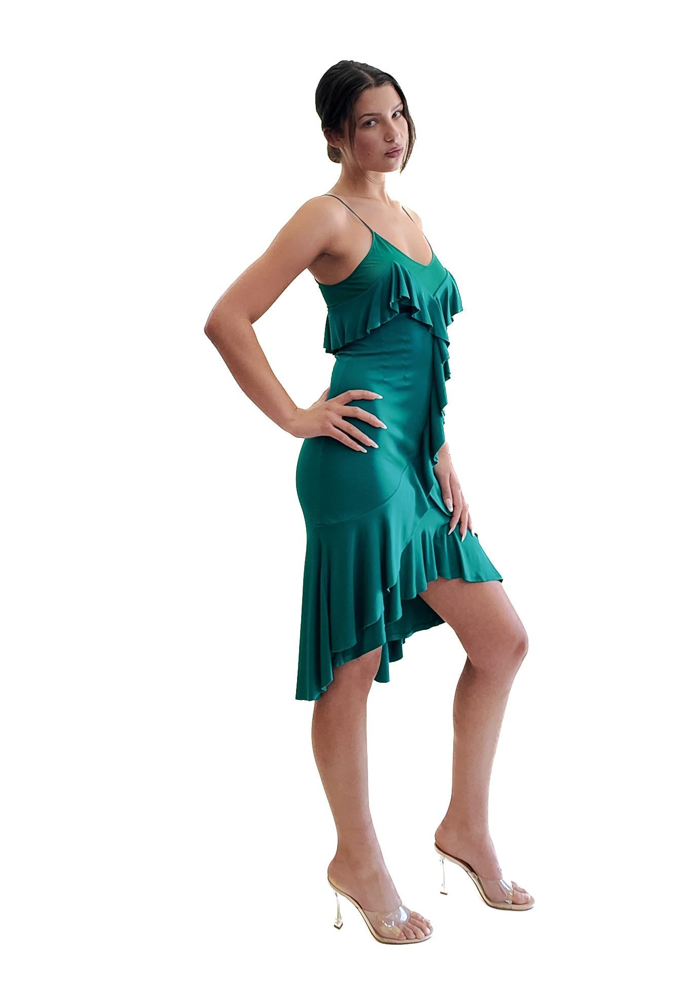 Tom Ford for YSL 2003 - Robe midi à volants - Turquoise en vente 1