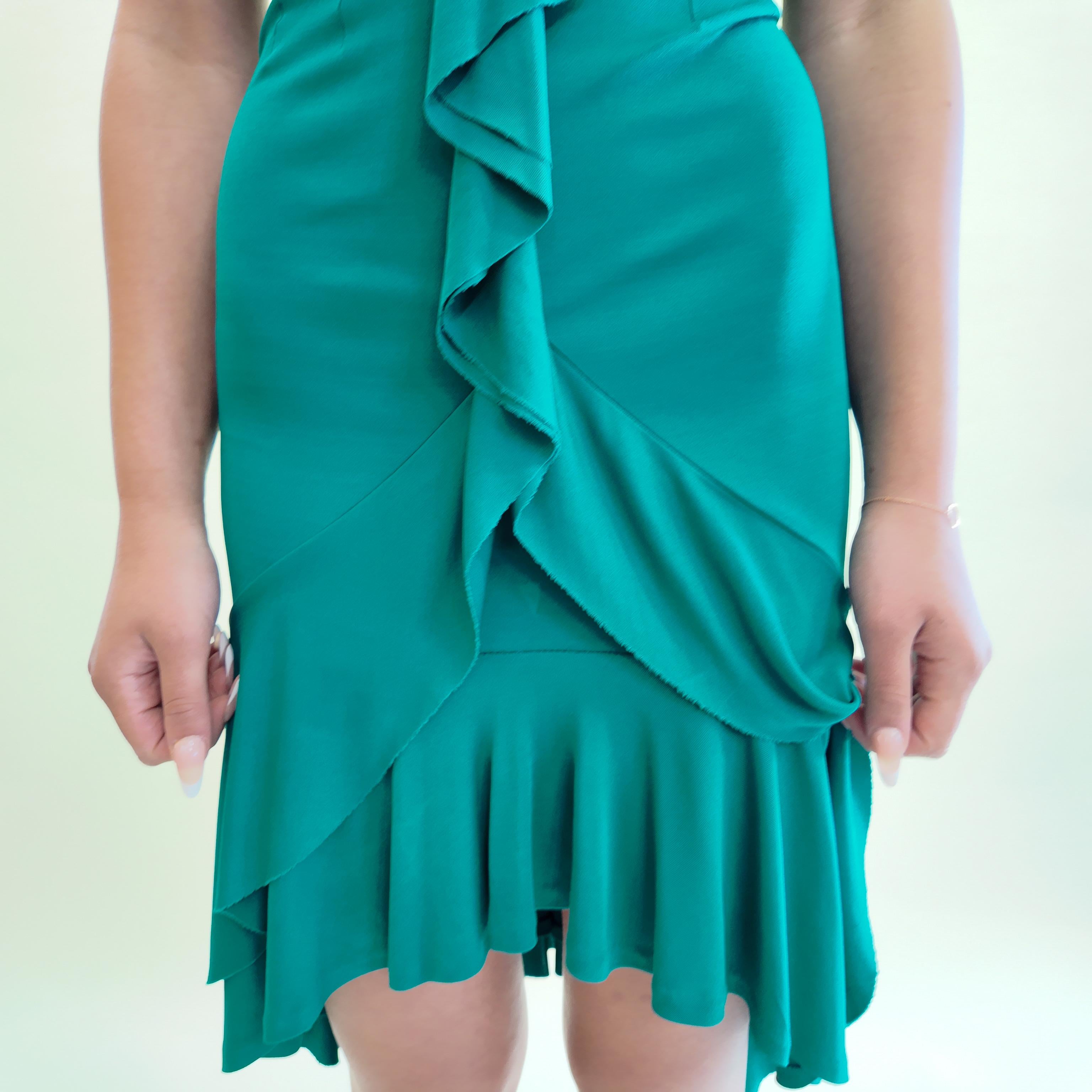 Tom Ford for YSL 2003 - Robe midi à volants - Turquoise en vente 3
