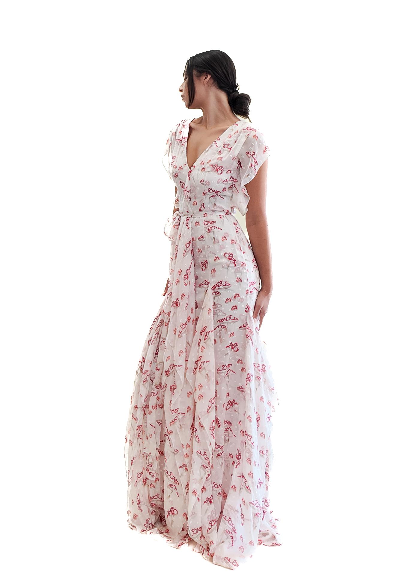 Carolina Herrera Cruise 2012 - Robe en soie à imprimé champignon Neuf - En vente à Los Angeles, CA