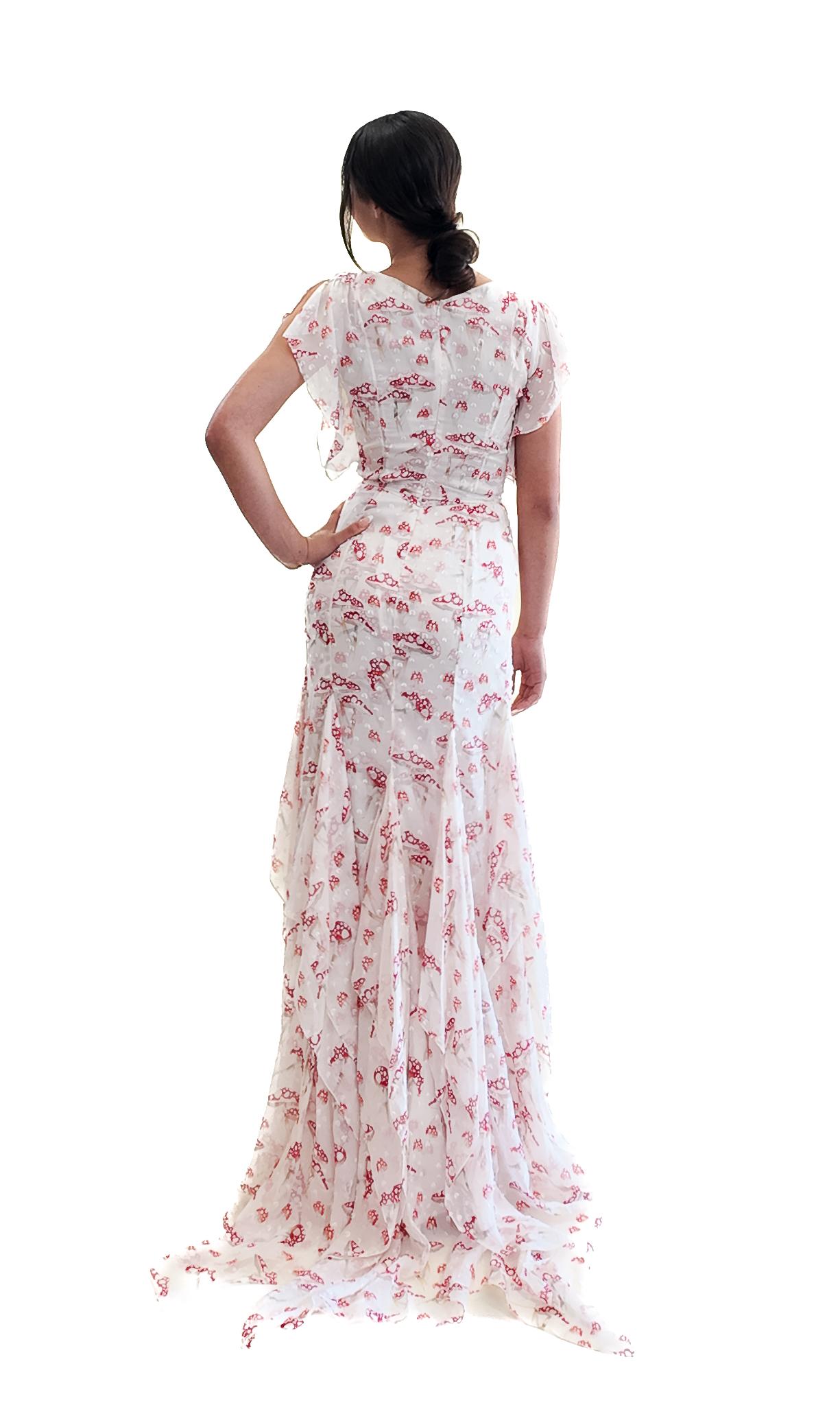 Carolina Herrera Cruise 2012 - Robe en soie à imprimé champignon Pour femmes en vente