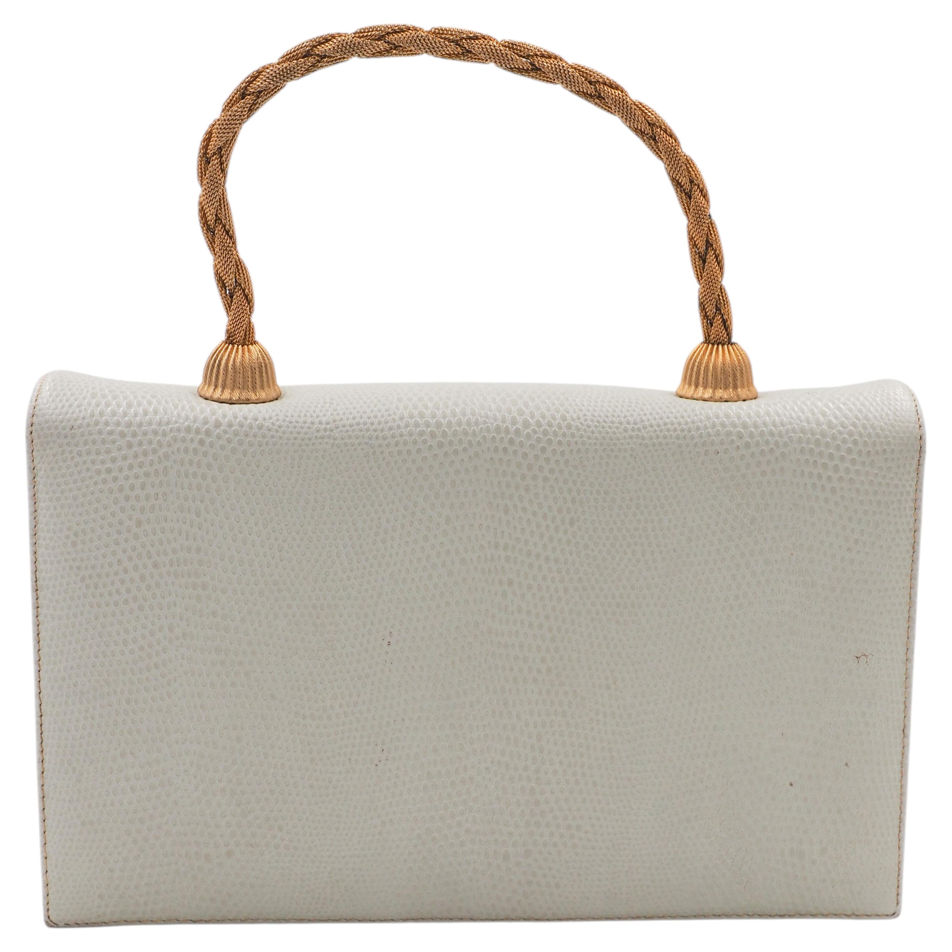 Sac à main Mondaine « White Lizard » avec poignée dorée