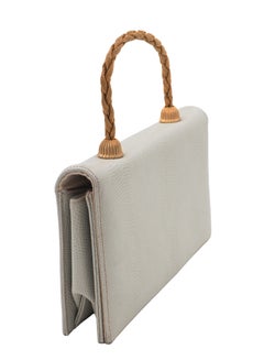 Mondaine White Lizard Handbag with Gold Handle