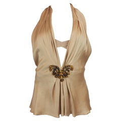 Top halter dorado de Alberta Ferretti con adornos de abalorios