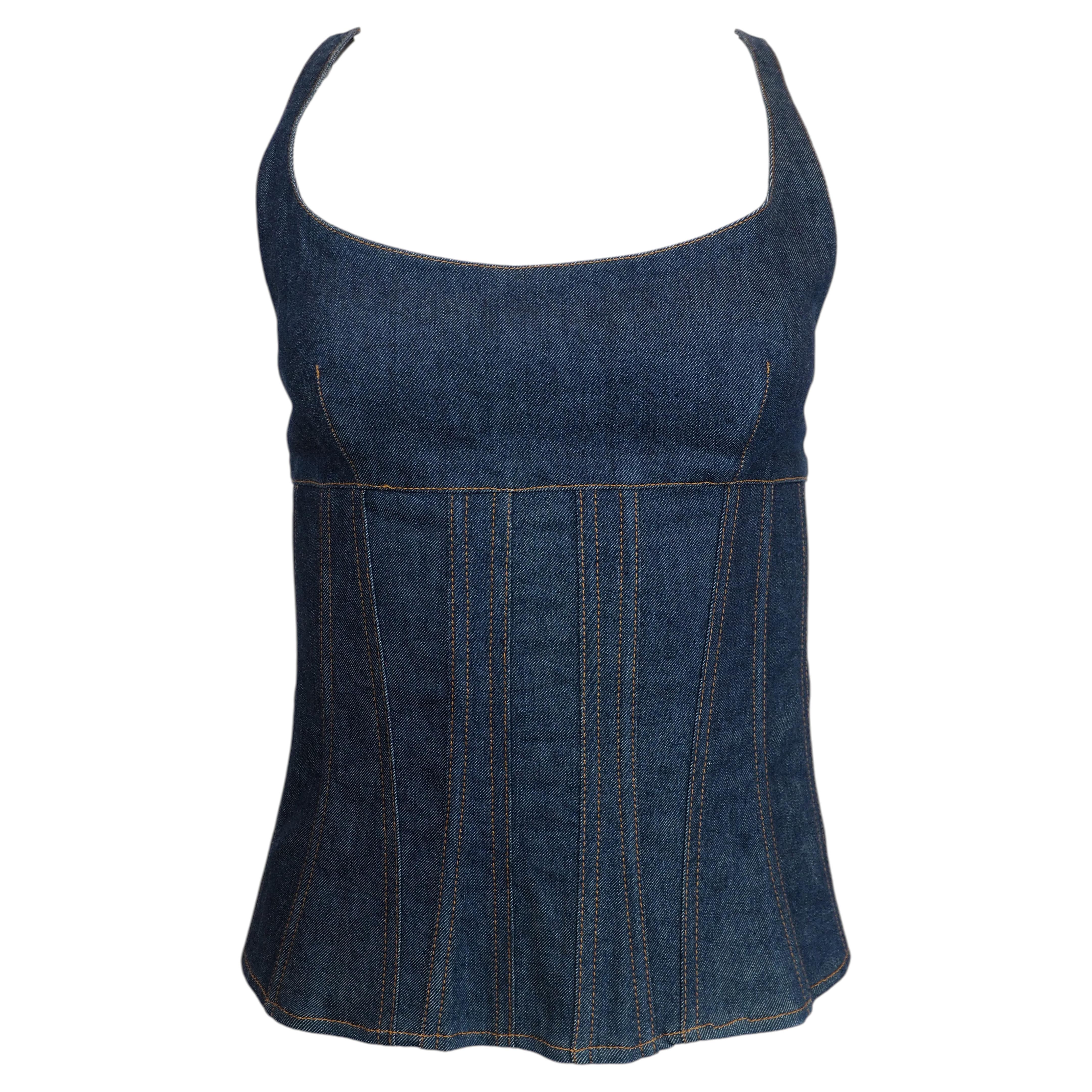 Valentino Red Denim Bustier For Sale