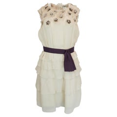 Chloe 2006 Silk Ruffled Dress with Floral Ornamentation