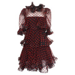 Robe à volants Arnold Scaasi rouge et noire