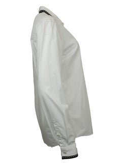 Just Cavalli White Cotton Blouse w. Silver Stud Trim Collar