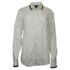 Just Cavalli White Cotton Blouse w. Silver Stud Trim Collar
