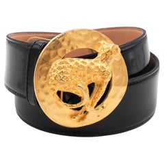 Gail Labelle Black Patent Leather belt with Panther Buckle