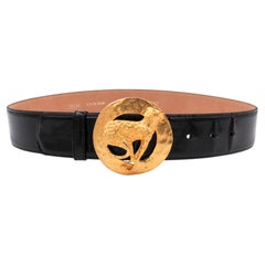 Gail Labelle Black Patent Leather belt with Panther Buckle