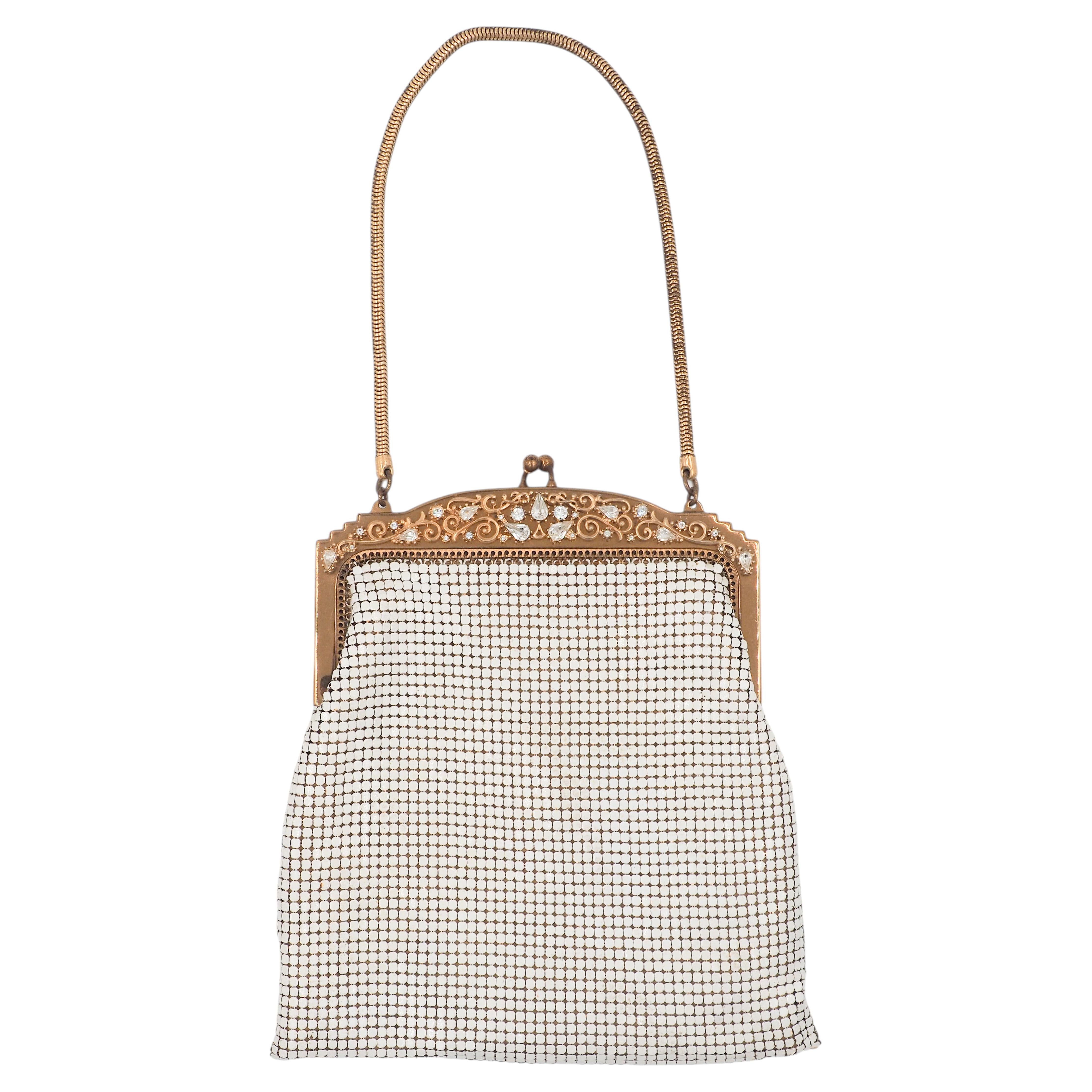 Whiting & Davis Handtasche aus weißem Metallgeflecht im Angebot