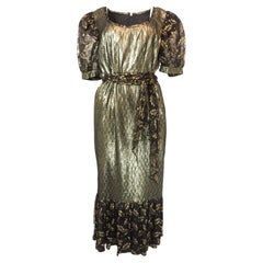Black Lace and Gold Lame with Sash Dress