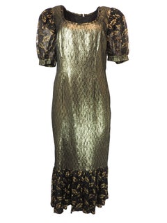 Black Lace and Gold Lame with Sash Dress
