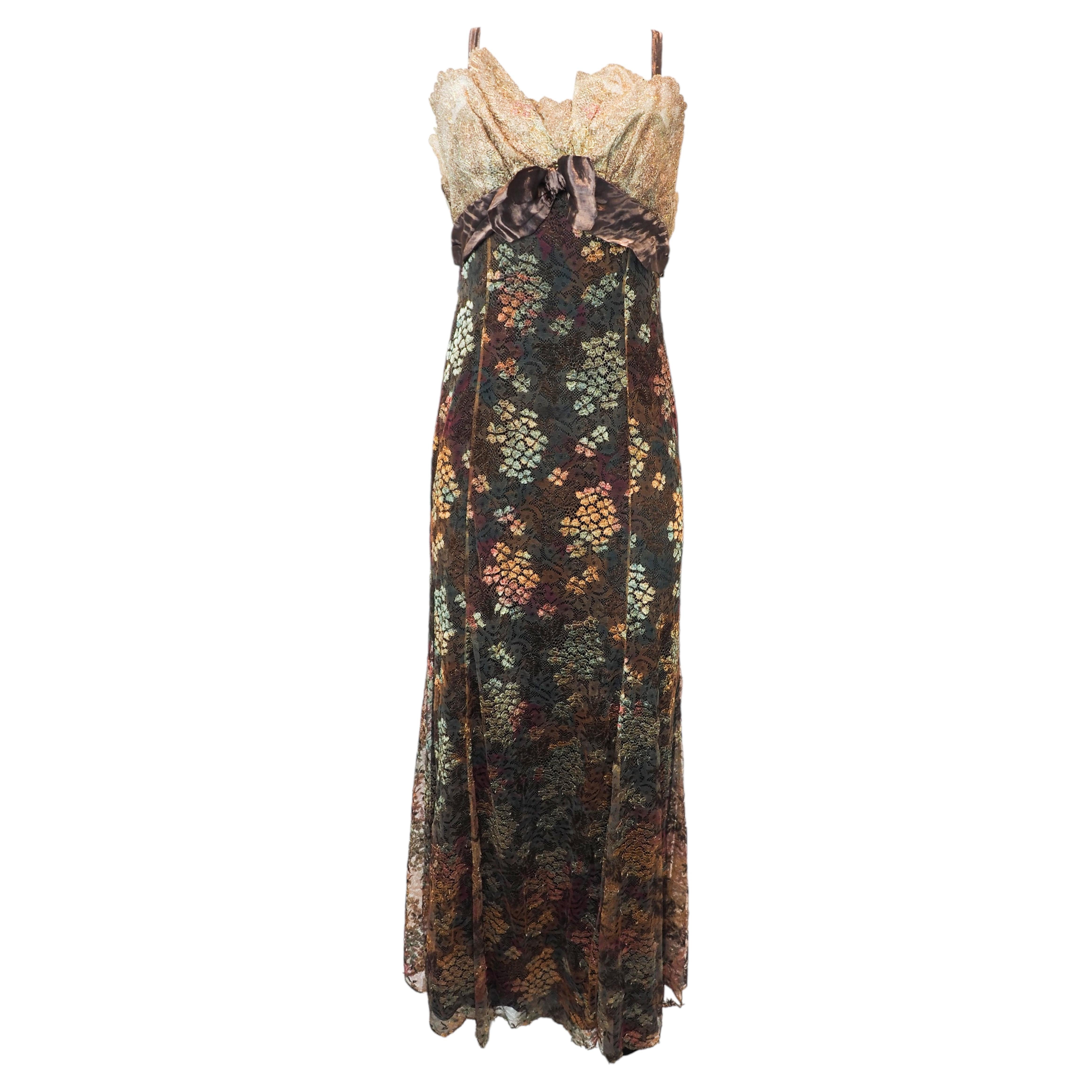 Christian Lacroix Fall 1995 Metallic & Lace Gown For Sale