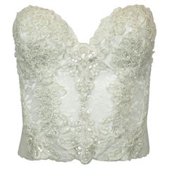 Neiman Marcus White Lace Sequin Beaded Bustier