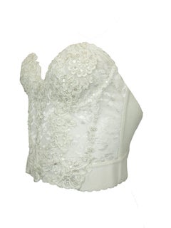 Neiman Marcus White Lace Sequin Beaded Bustier