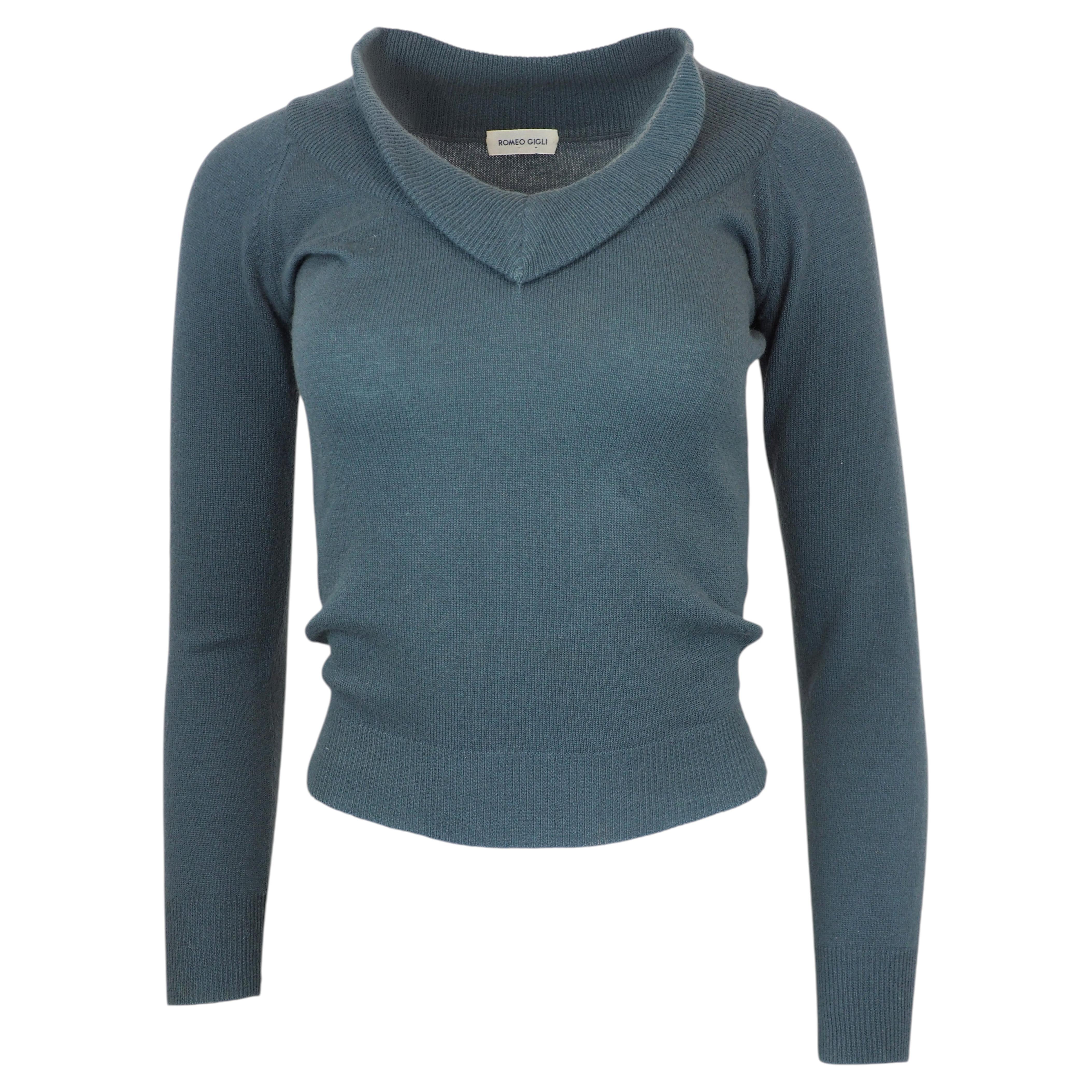 Romeo Gigli Pullover mit V-Ausschnitt in Blaugrün