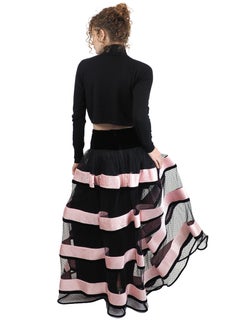 Valentino Early 1990's Black Lace Skirt with Pink Satin Trim